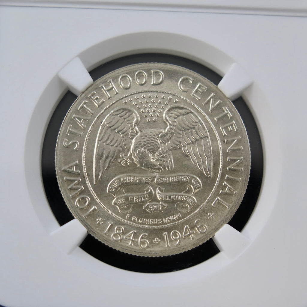 アメリカ　記念銀貨　アイオワ　1946年　ハーフダラー　未使用- NGC スラブ 1946 Iowa Half Dollar NGC MS64 – Centennial Silver Commemorative Coin
