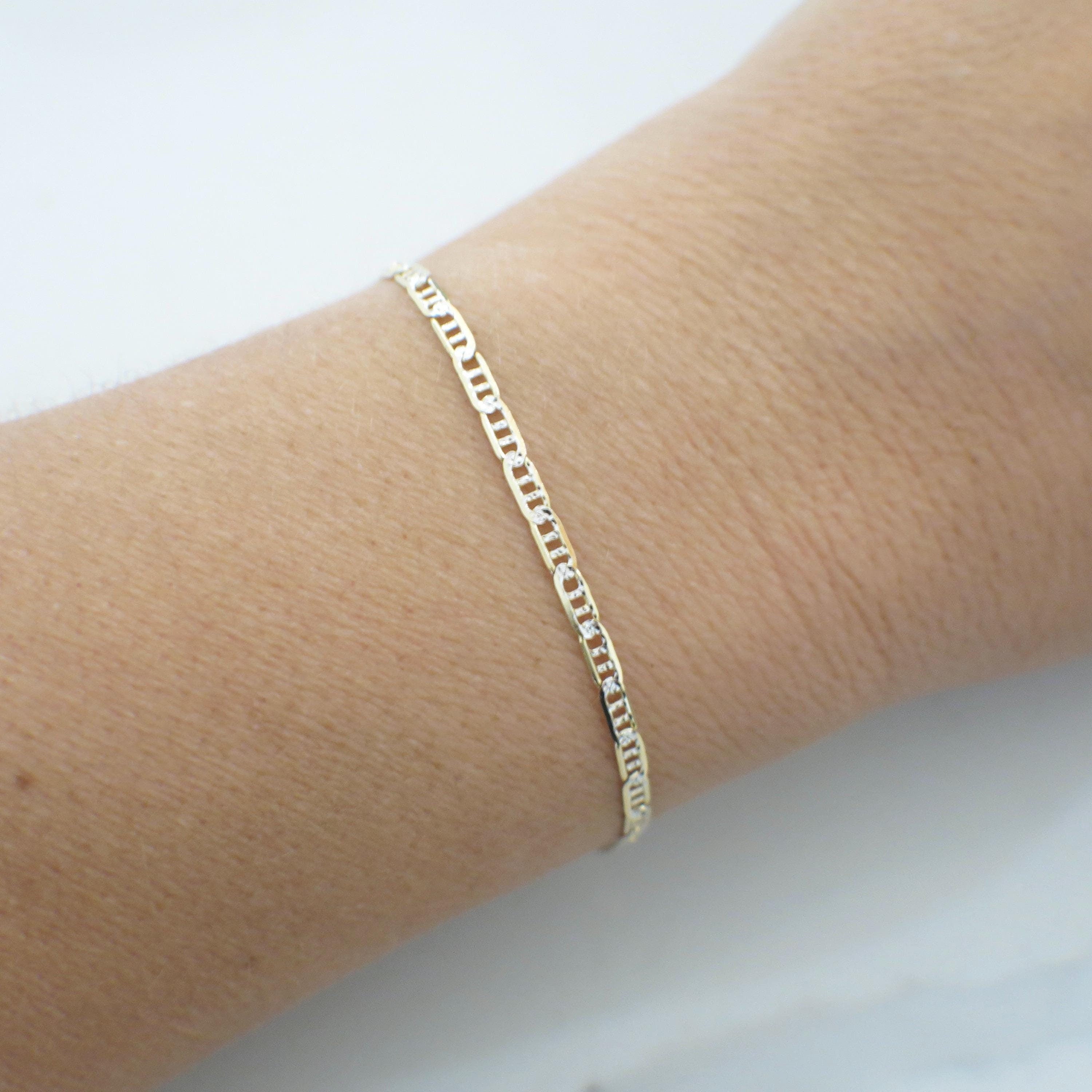 14K Yellow & White Gold Anchor Chain Bracelet | Two-Tone 6.5 Inch Layering Jewelry - Black Market LLC