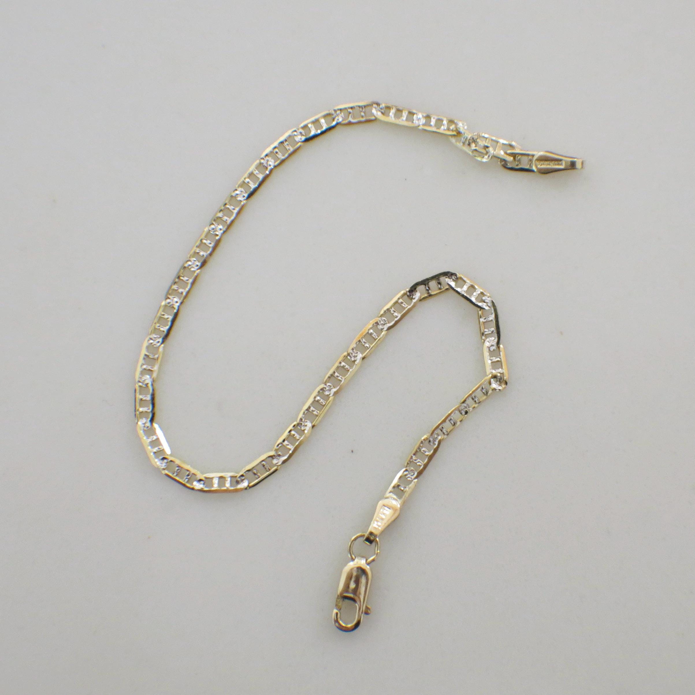 14K Yellow & White Gold Anchor Chain Bracelet | Two-Tone 6.5 Inch Layering Jewelry - Black Market LLC