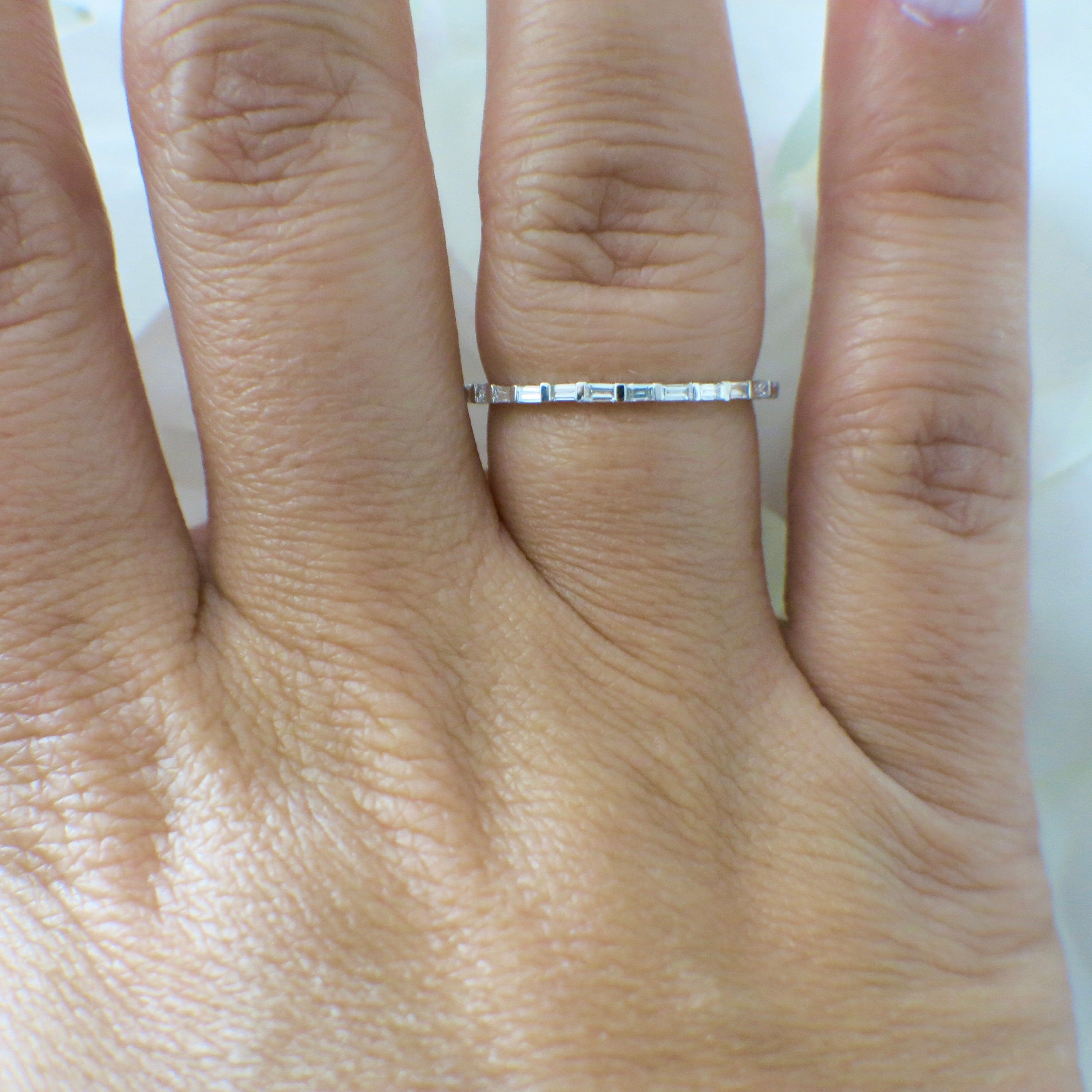 14K Gold Baguette Diamond Wedding Band | East-West Stackable Anniversary Ring - Black Market LLC