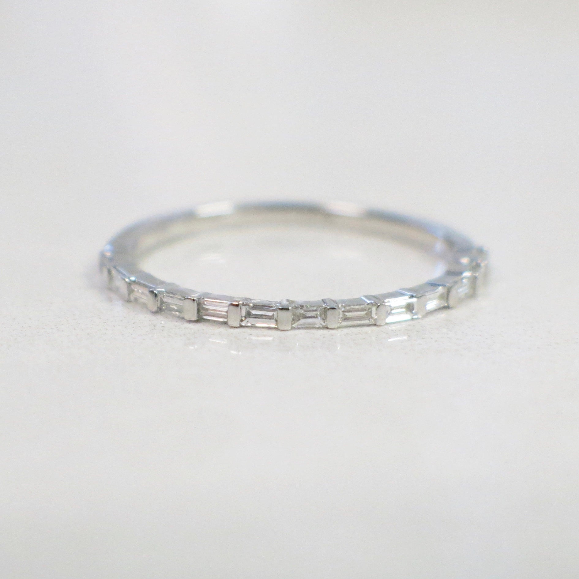 14K Gold Baguette Diamond Wedding Band | East-West Stackable Anniversary Ring - Black Market LLC