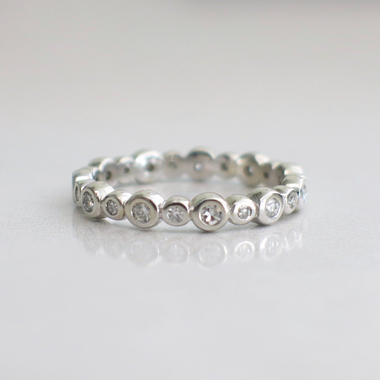 14K White Gold Diamond Bezel Eternity Band | Stackable Wedding Ring Size 5.5 - Black Market LLC