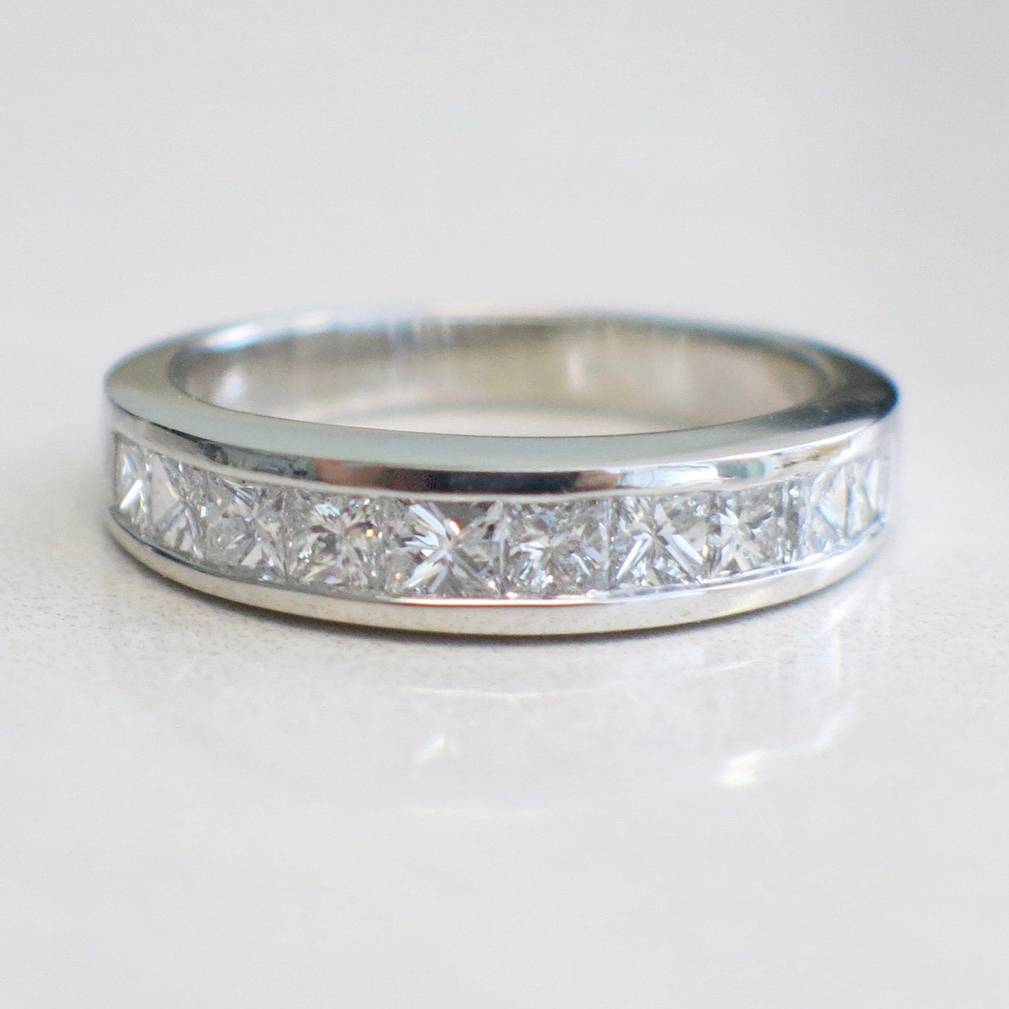 14K White Gold Princess Cut Diamond Band – 1.00 CTW Channel Set, Size 6.75 - Black Market LLC
