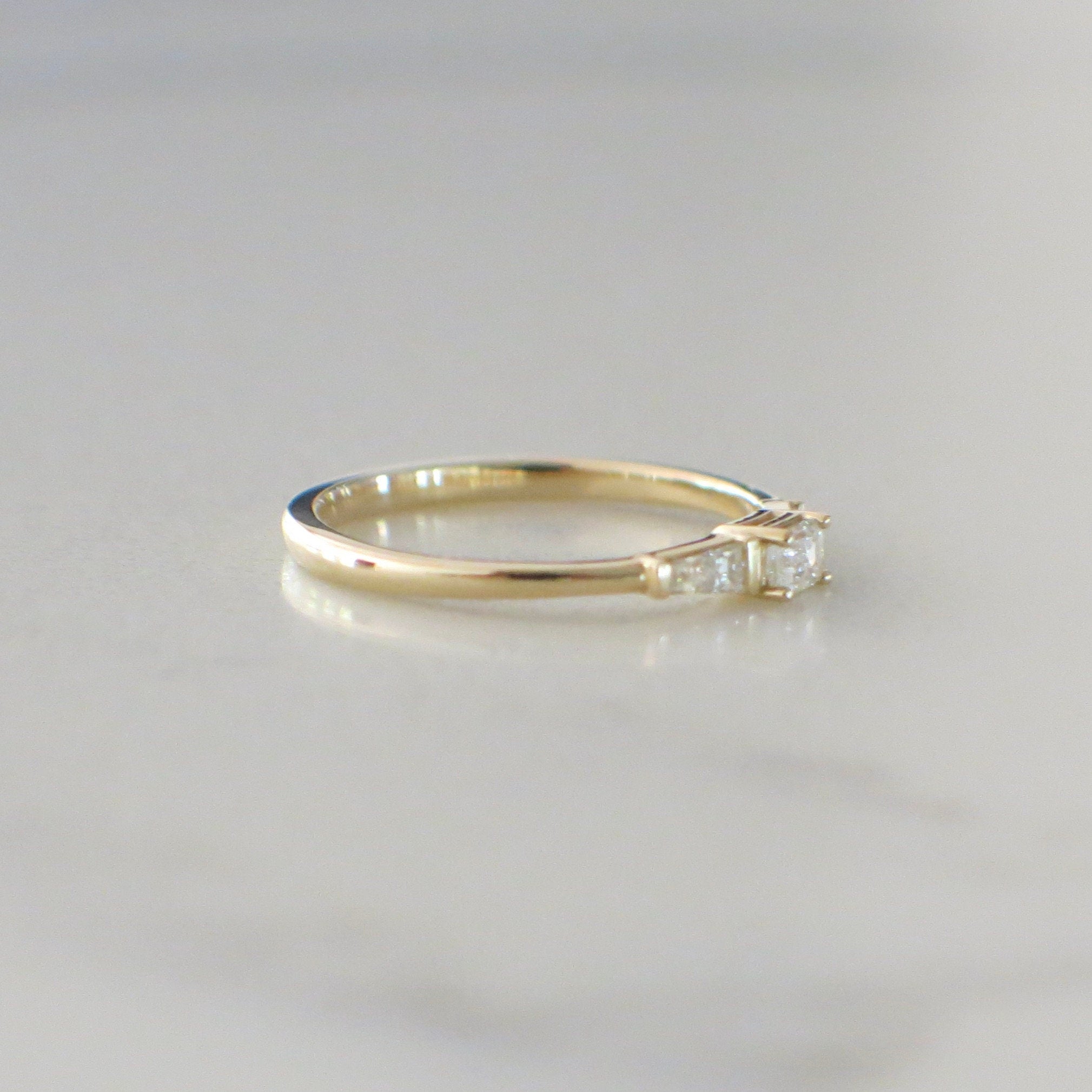 14K Yellow Gold Three Stone Diamond Ring – Emerald Cut, Stackable, Size 7 - Black Market LLC