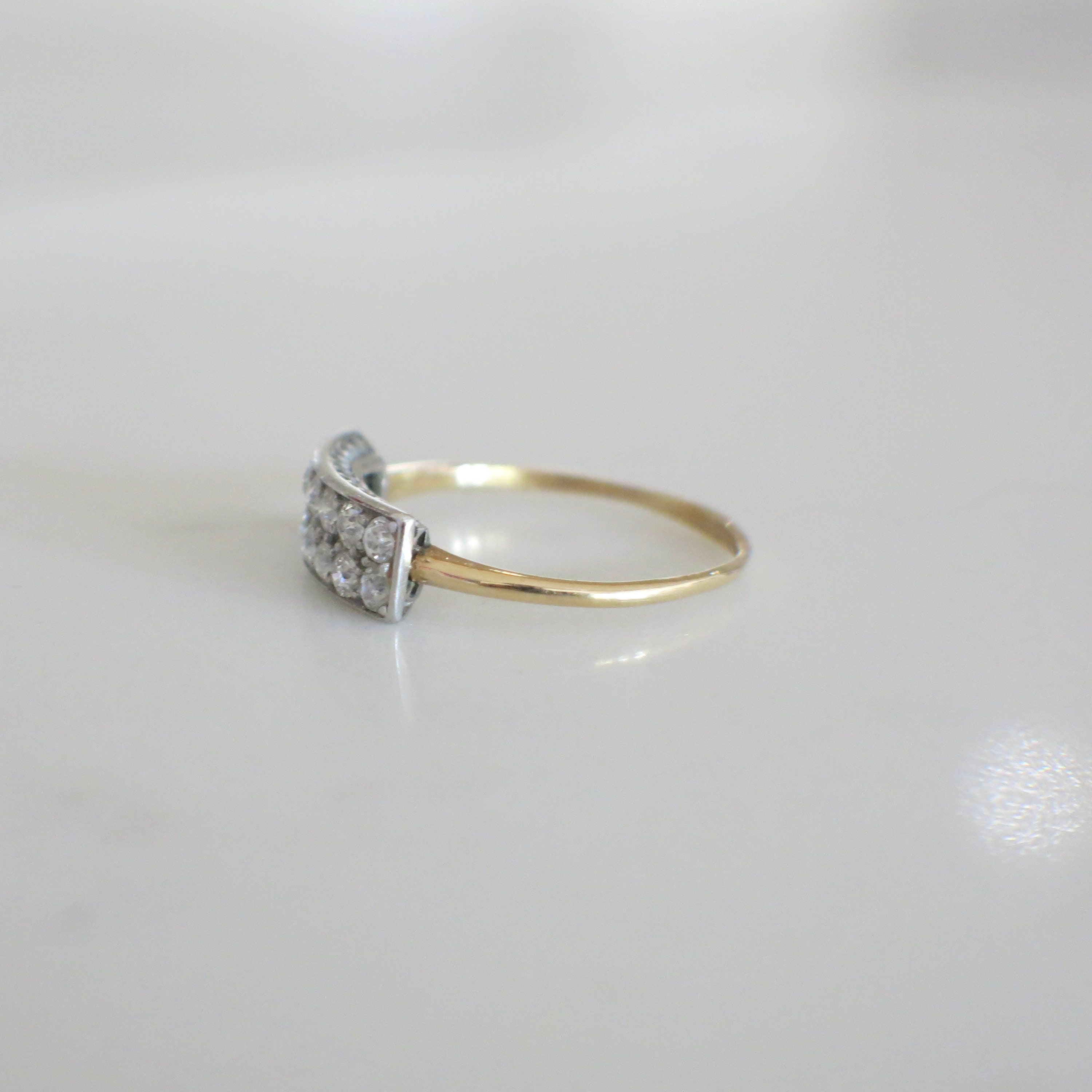 Art Deco Double Row Diamond Ring – 14K Yellow Gold & Platinum, Old European Cut, Size 10.75 - Black Market LLC