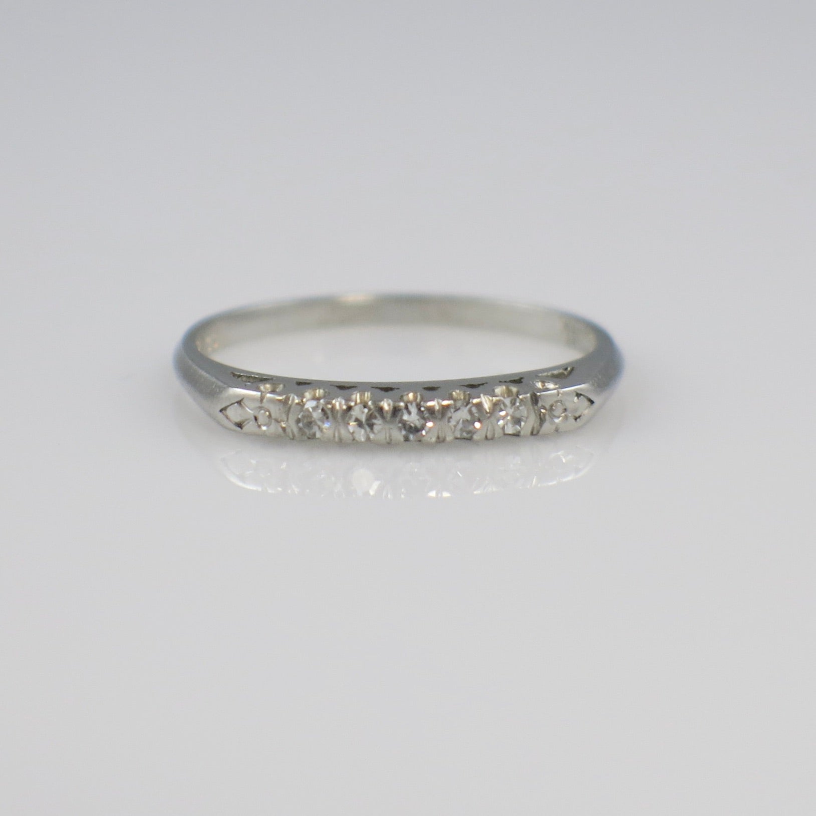 Platinum Single Cut Diamond Vintage Wedding Band Ring - Black Market LLC