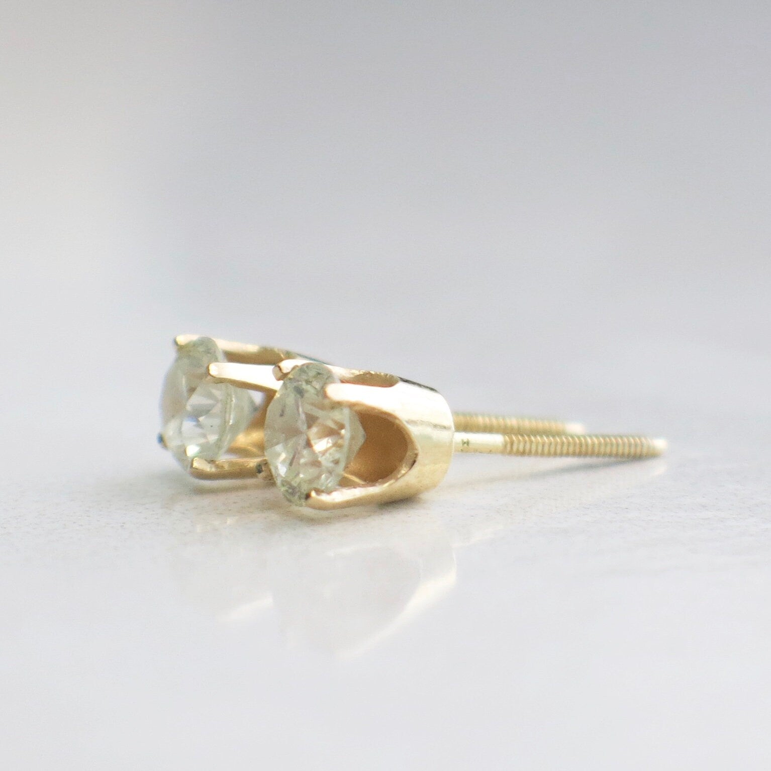 0.78ct Diamond Stud Earrings | 14K Yellow Gold Round Brilliant with Threaded Backs - Black Market LLC