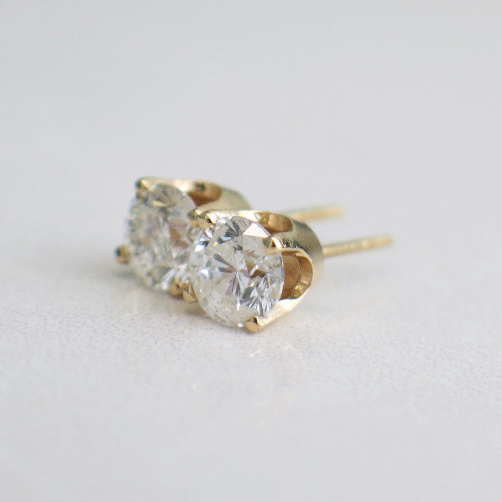 1.40ct Diamond Stud Earrings – 14K Yellow Gold, Threaded Backs, E–F Color - Black Market LLC