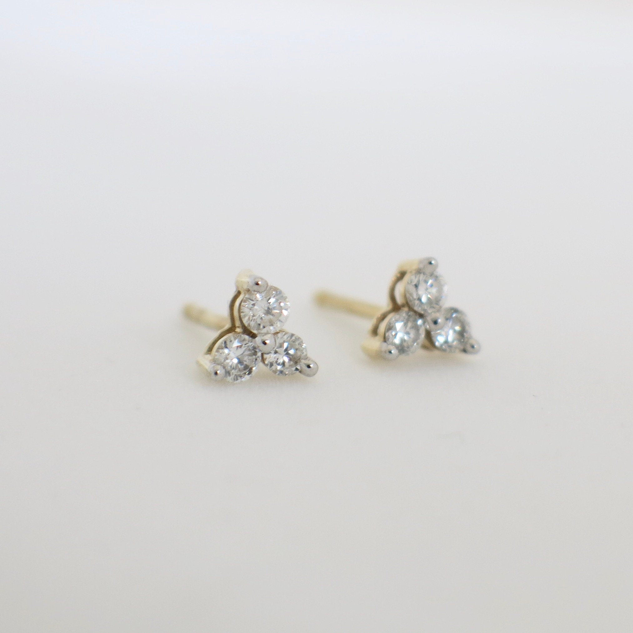 14K Gold Diamond Trio Earrings | Three-Stone Cluster Studs - Black Market LLC