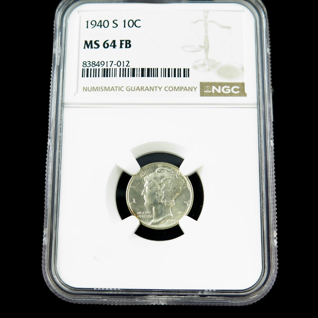 推定40年代 unknown silver l numont 1940-S Mercury Dime – NGC MS64 FB – Certified Silver Coin