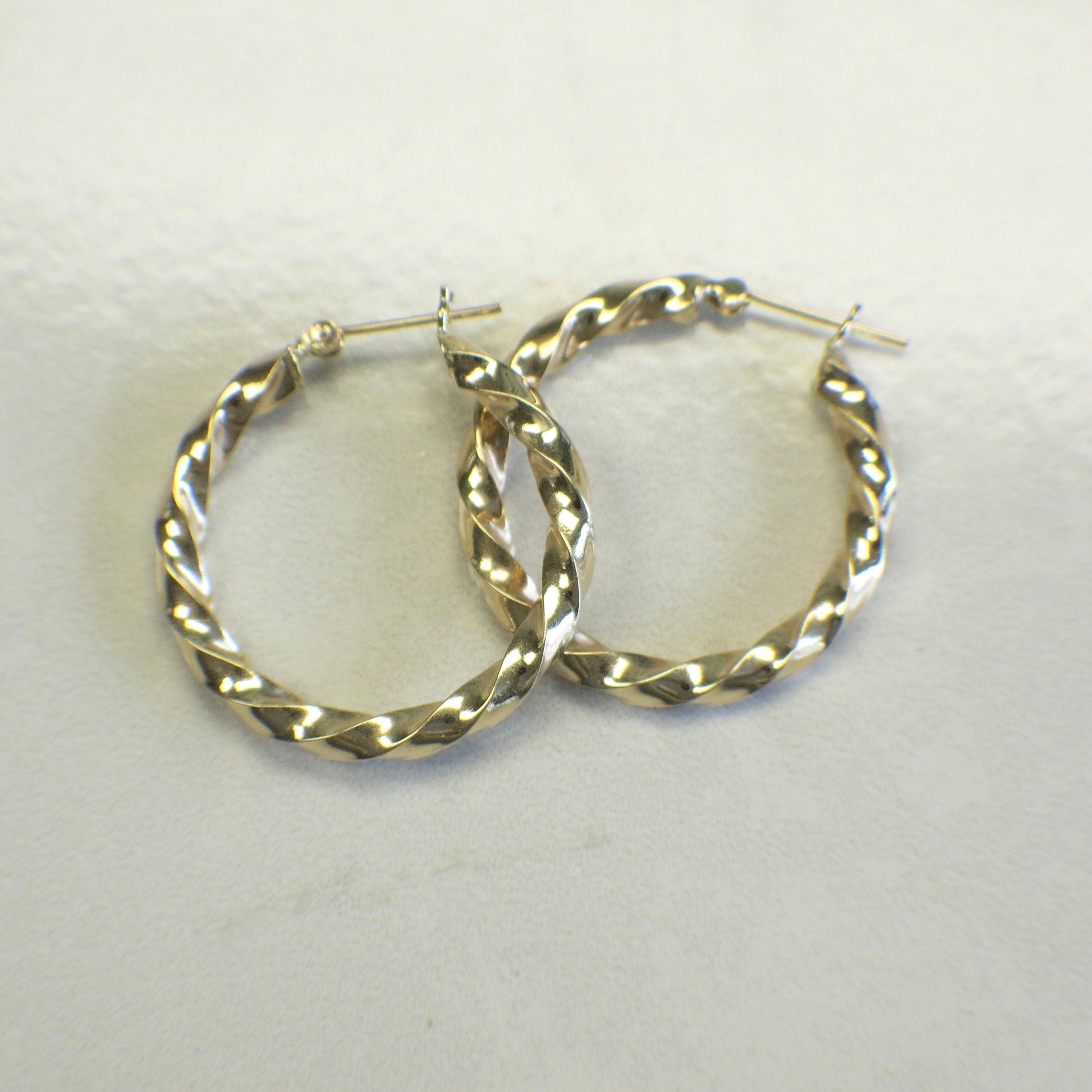 14K Yellow Gold Twisted Hoop Earrings – 1.25 Inch, Lightweight Puffed Design - Black Market LLC