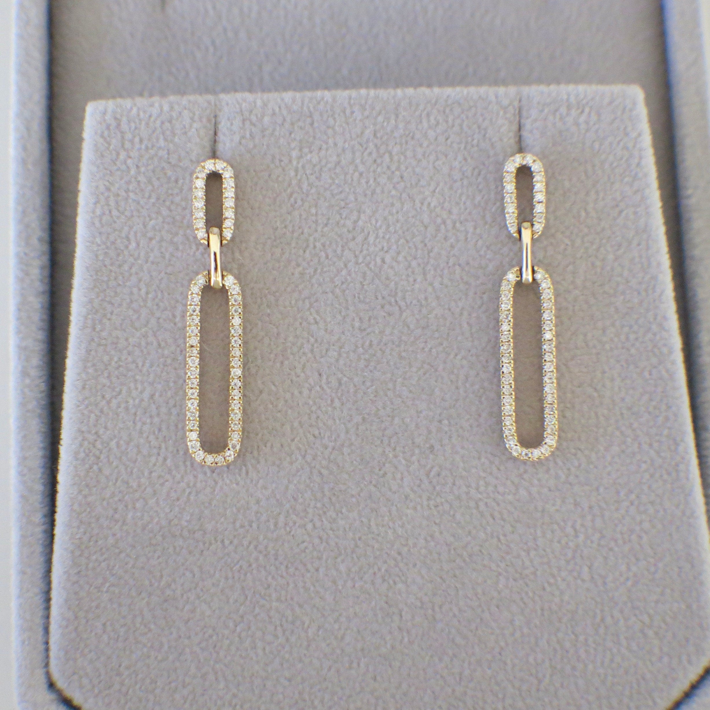 14K Gold Diamond Chain Link Drop Earrings | .33 CTW Modern Dangle Design - Black Market LLC