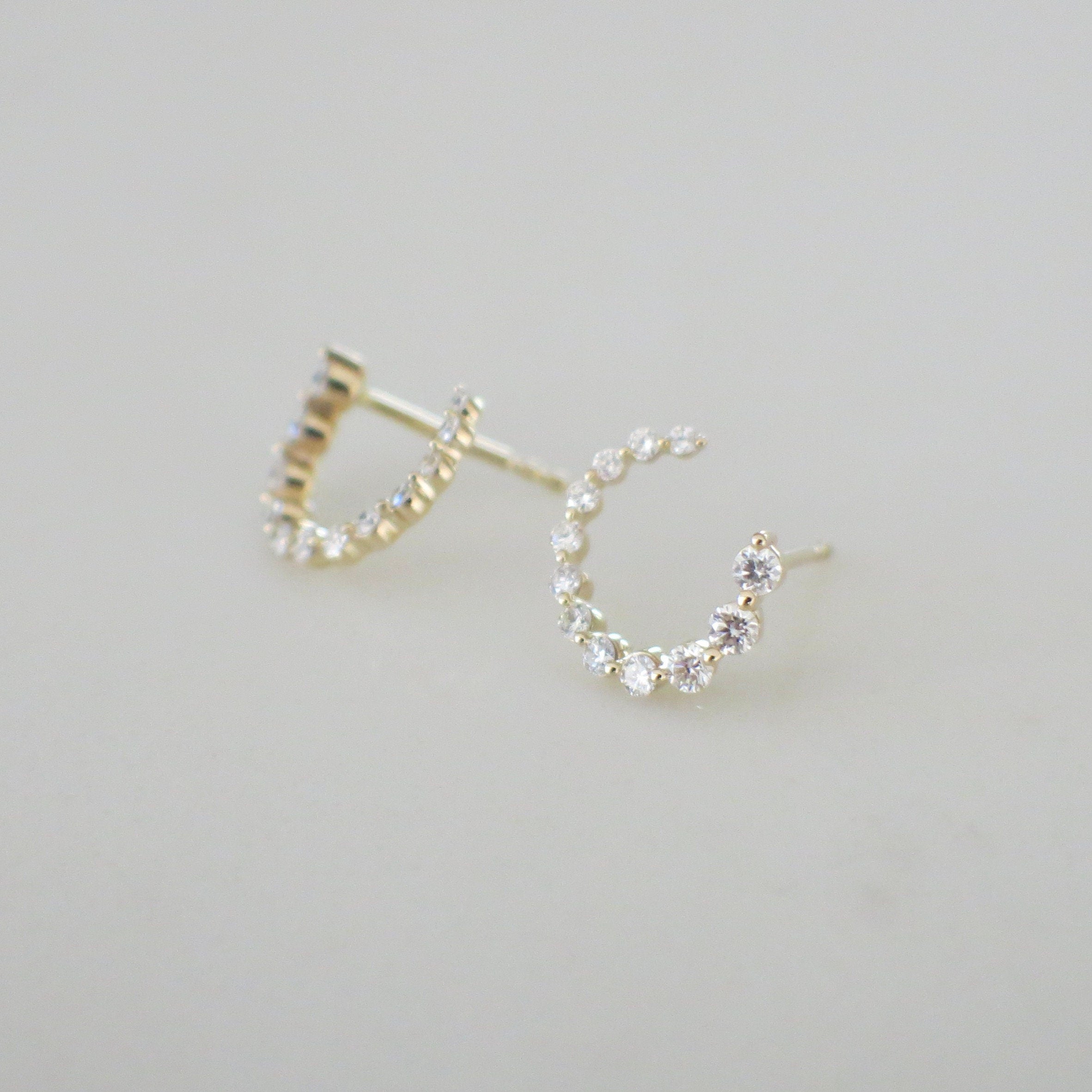 14K gold diamond hoop earrings by Black Market LLC, rose gold dangle hoops with front-to-back design in yellow, white, or rose gold.