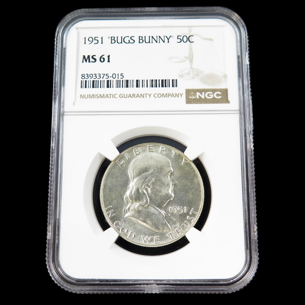 【希少・特年】1951 フィンランド　ヘルシンキ・オリンピック記念銀貨 Franklin Half Dollar 1951 Bugs Bunny MS61 NGC