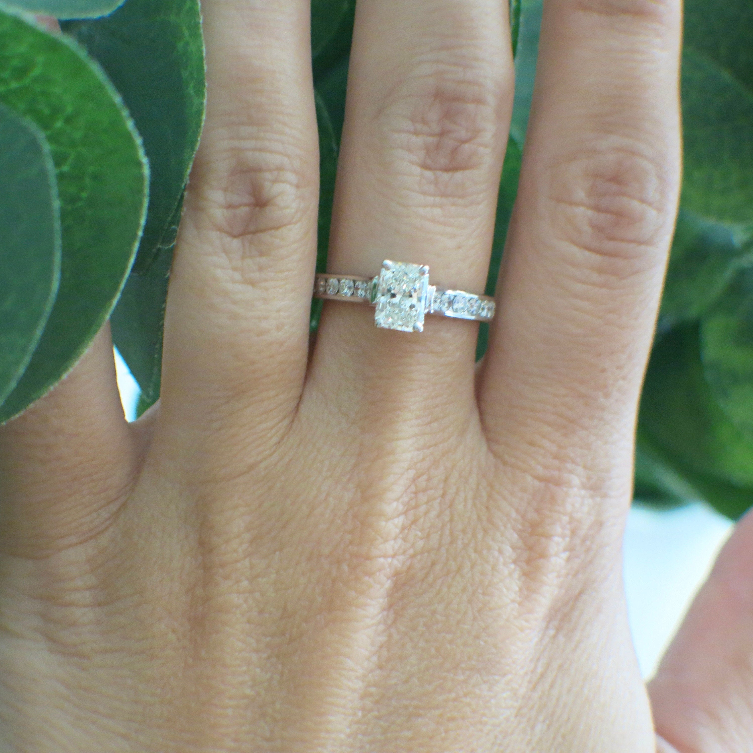 14K White Gold Radiant Cut Diamond Engagement Ring – 1.61 CTW, Channel Set Cathedral Style, Size 7.5 - Black Market LLC