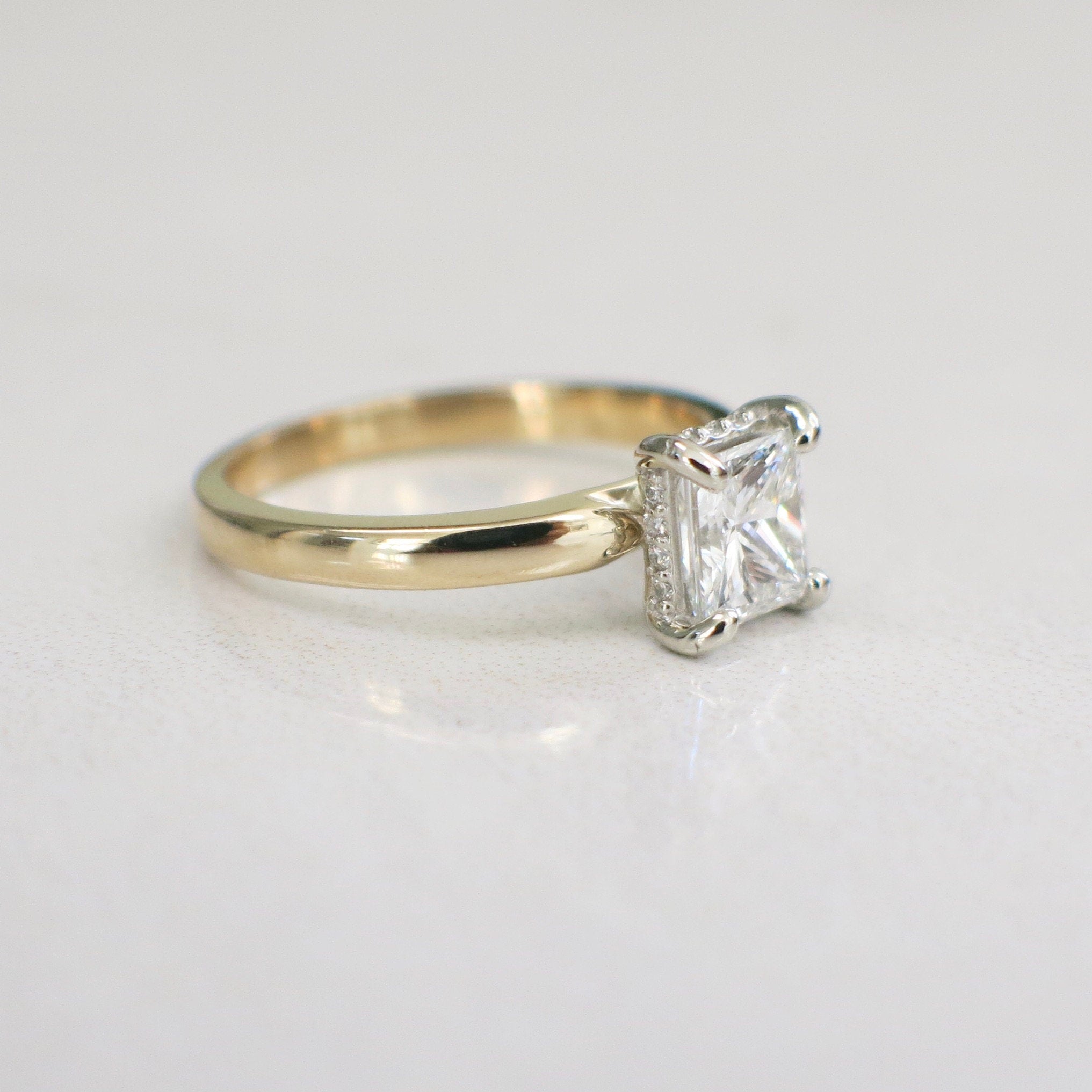 GIA 1.00ct Rectangular Emerald Modified Brilliant Diamond Engagement Ring | 14K Two-Tone Gold Solitaire with Accents Size 6 - Black Market LLC