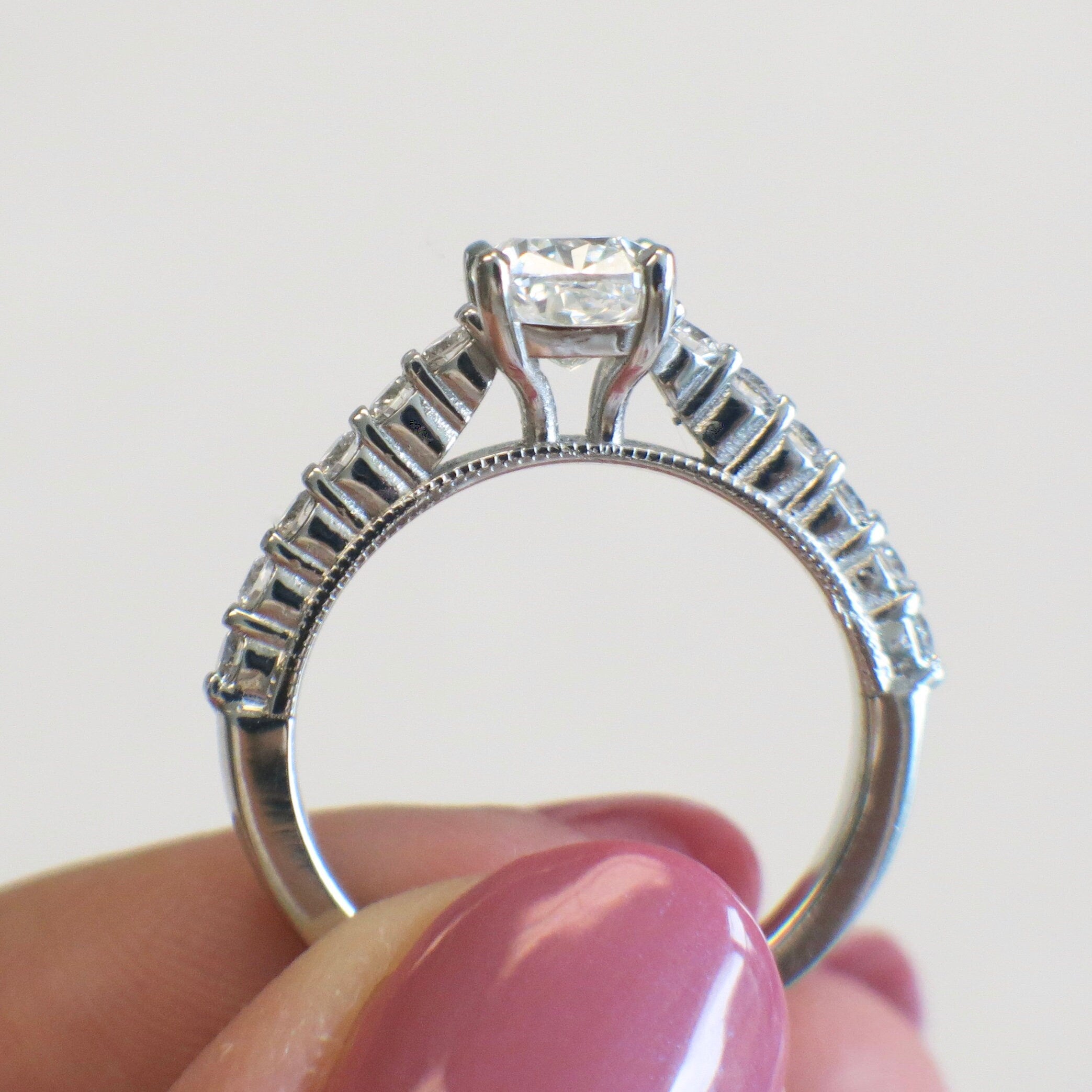 GIA Cushion Cut Diamond Engagement Ring Platinum 1.01ct Center Milgrain Accent Band 1.38ctw Size 5.5 Certified SI1 G - Black Market LLC