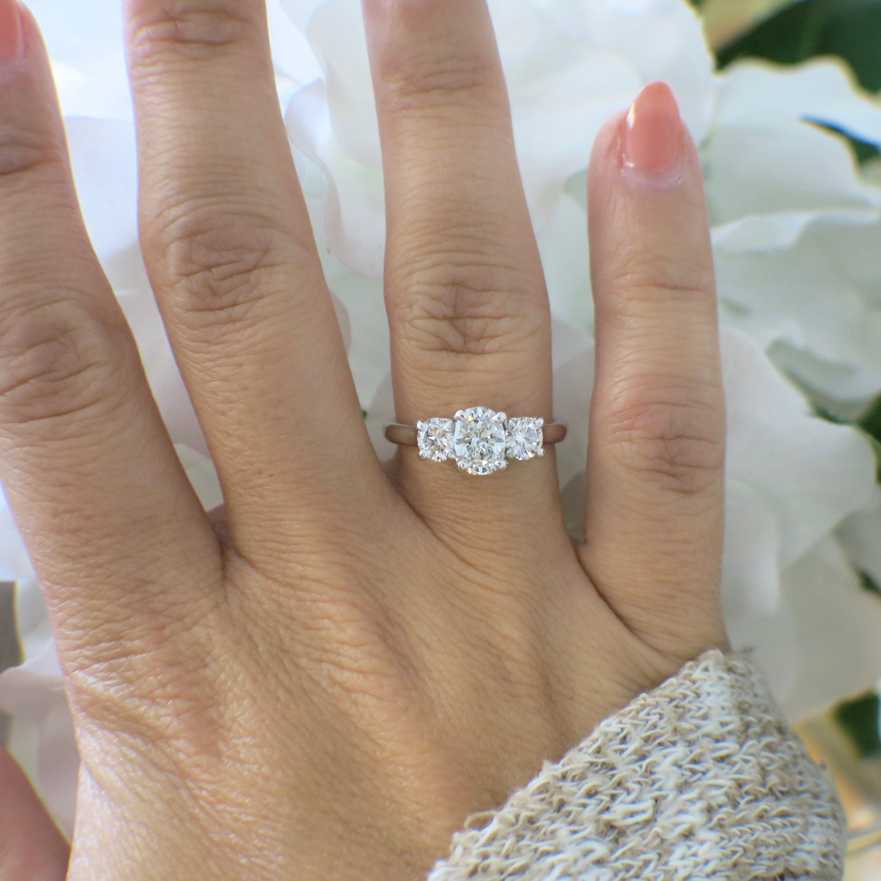 Platinum Oval Diamond Three Stone Engagement Ring | GIA Certified 1.41ctw - Black Market LLC