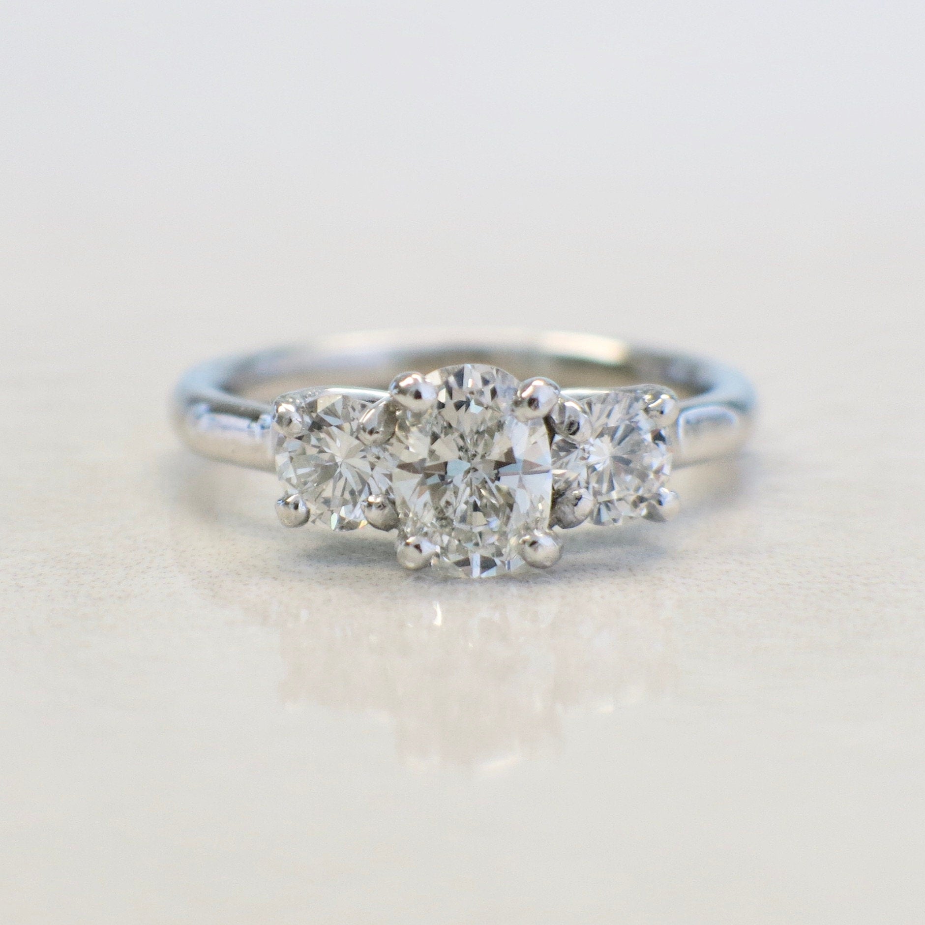 Platinum Oval Diamond Three Stone Engagement Ring | GIA Certified 1.41ctw - Black Market LLC