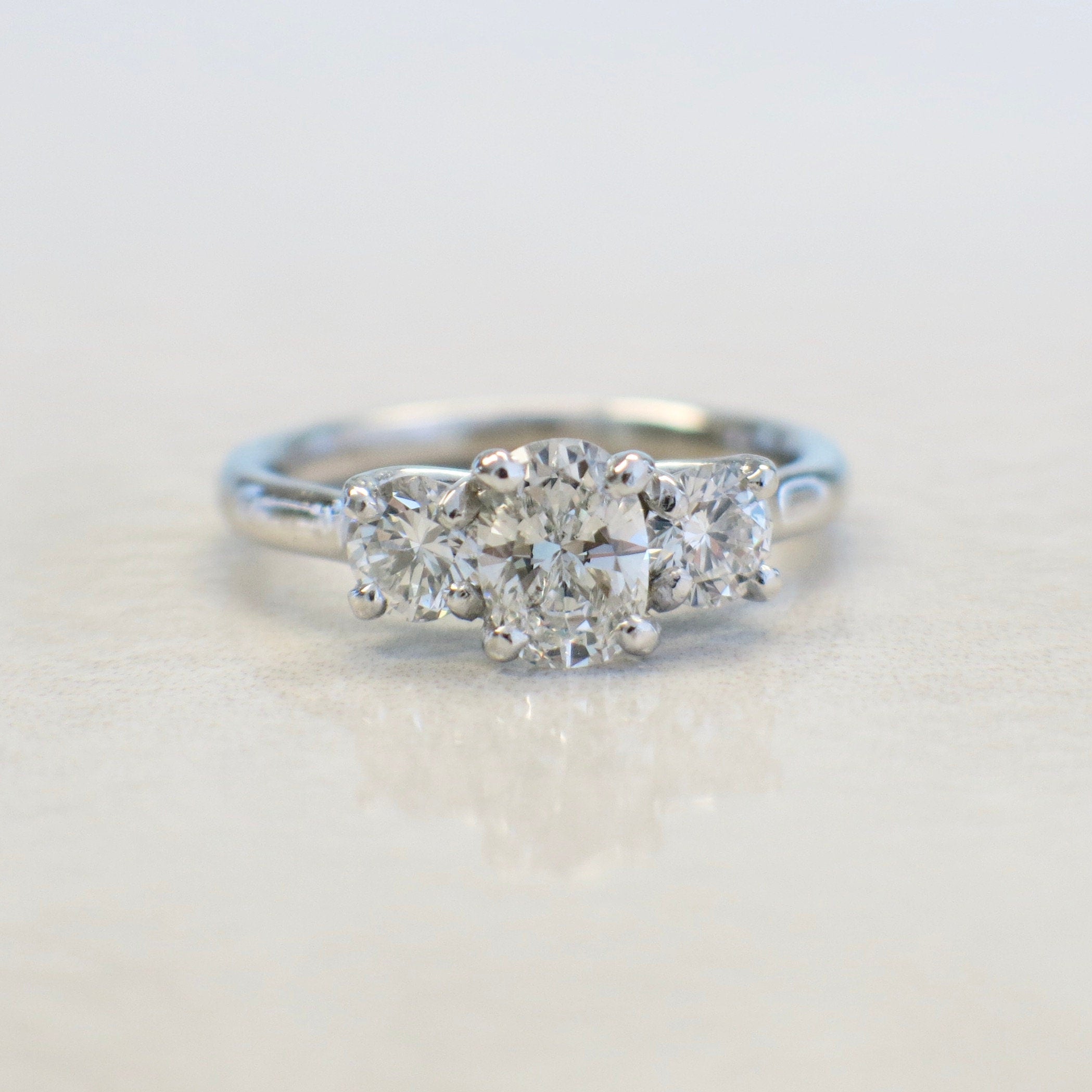 Platinum Oval Diamond Three Stone Engagement Ring | GIA Certified 1.41ctw - Black Market LLC