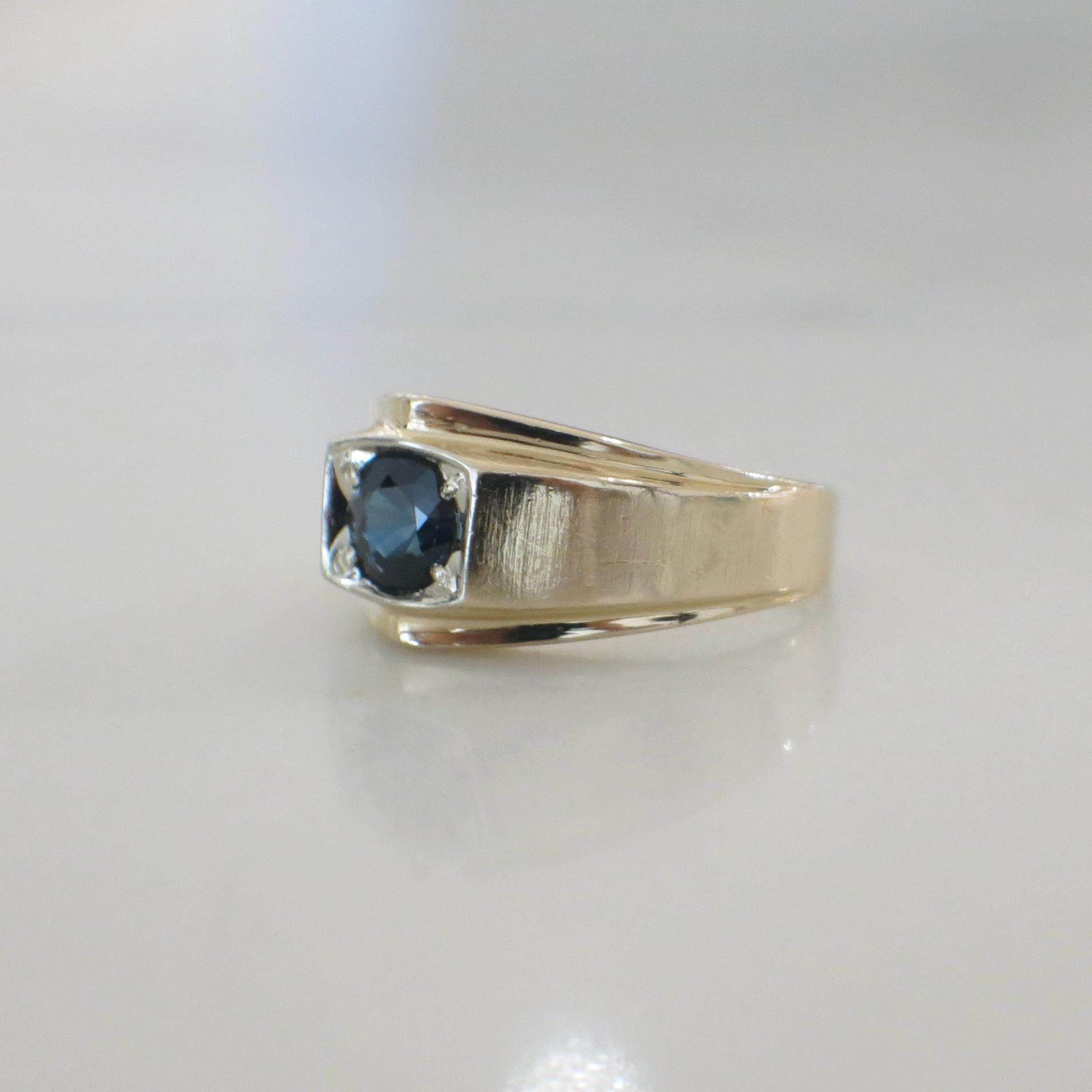10K Yellow Gold Men’s Sapphire Ring – Bold Gemstone Statement Band, Size 8 - Black Market LLC