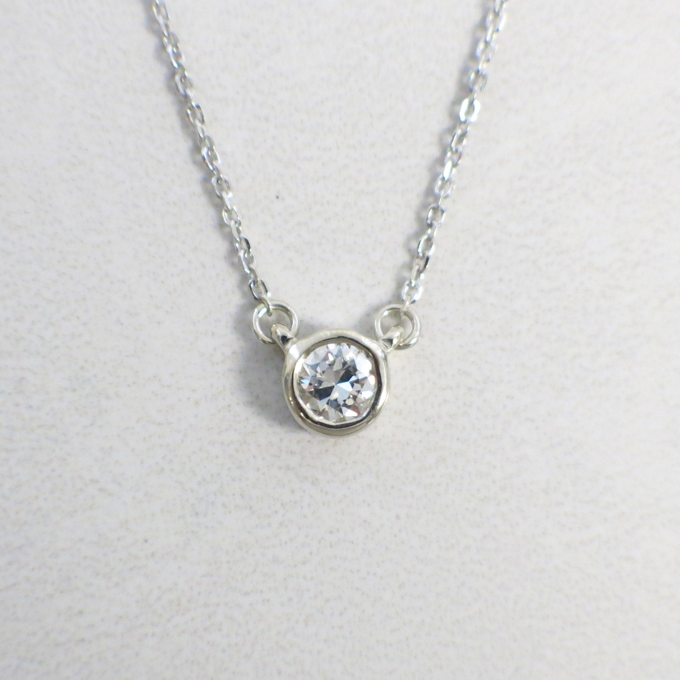 14K Gold Diamond Bezel Necklace | Custom Solitaire Pendant 16 or 18 Inch - Black Market LLC