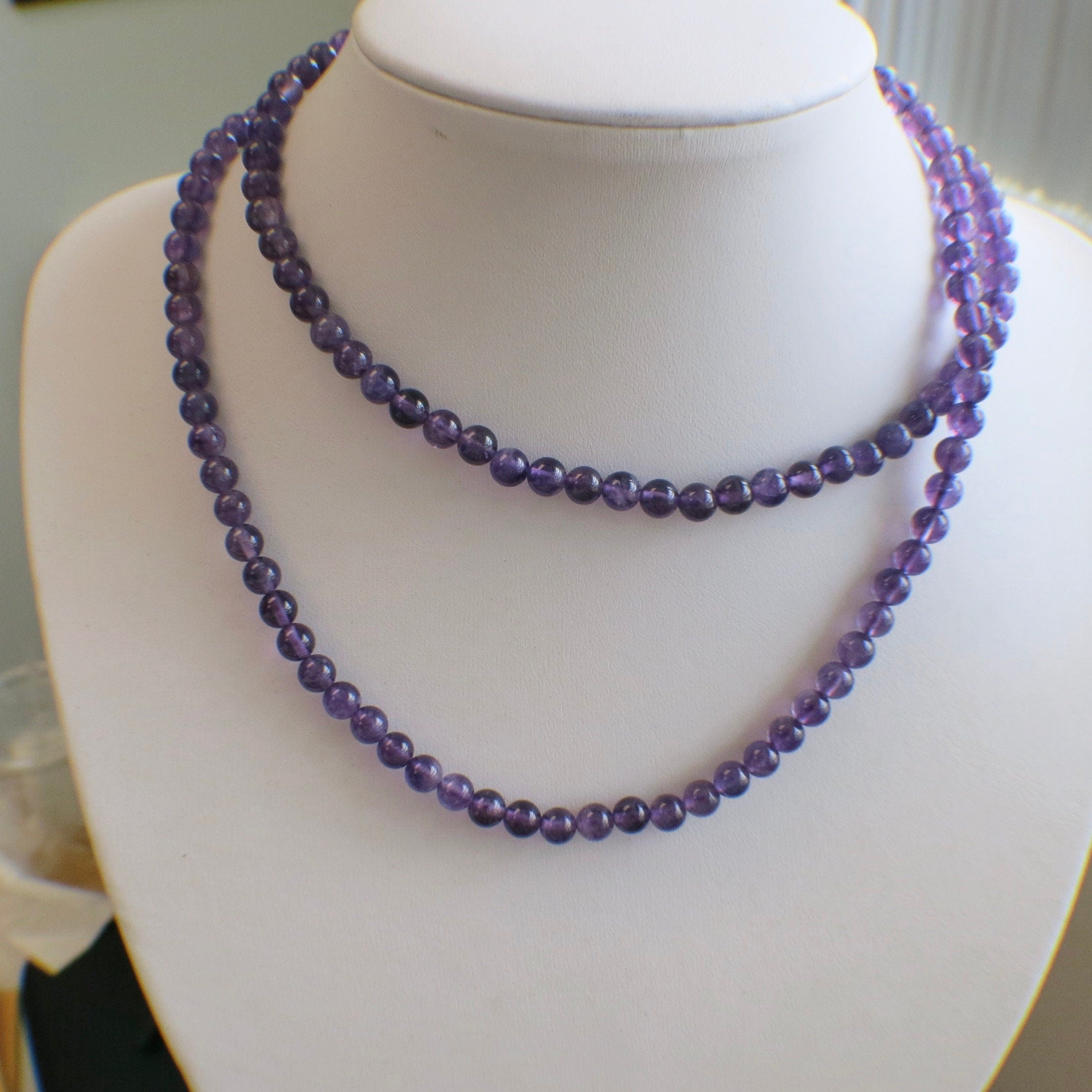 14K Gold Amethyst Beaded Necklace | Long 32 Inch Strand - Black Market LLC