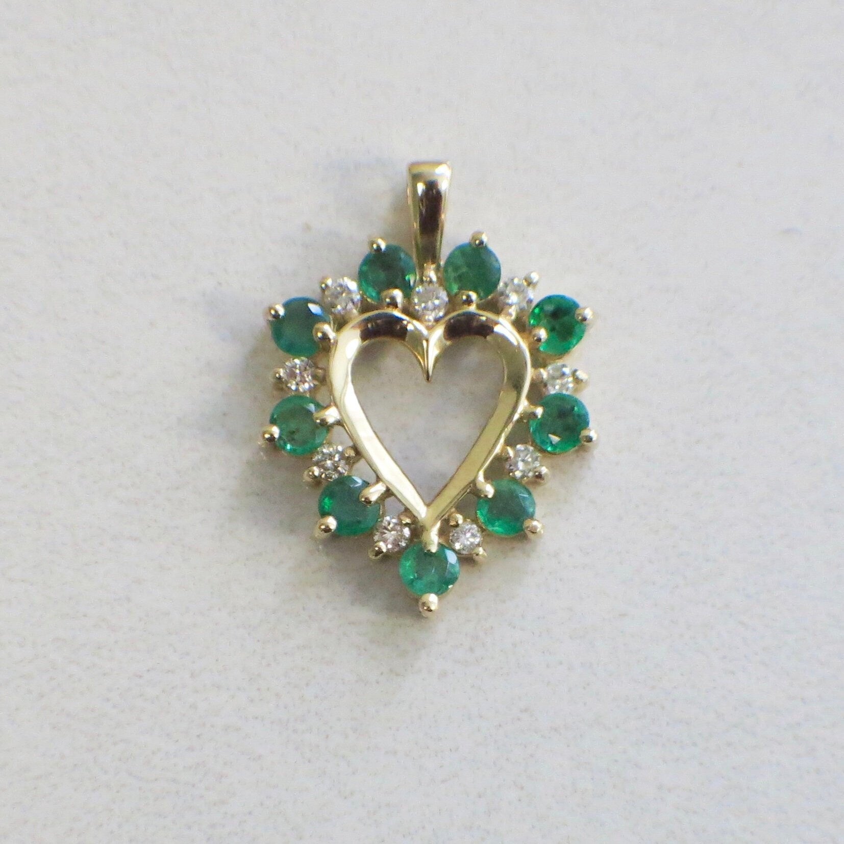 14K Gold Emerald Diamond Heart Pendant | Vintage Style May Birthstone Jewelry - Black Market LLC
