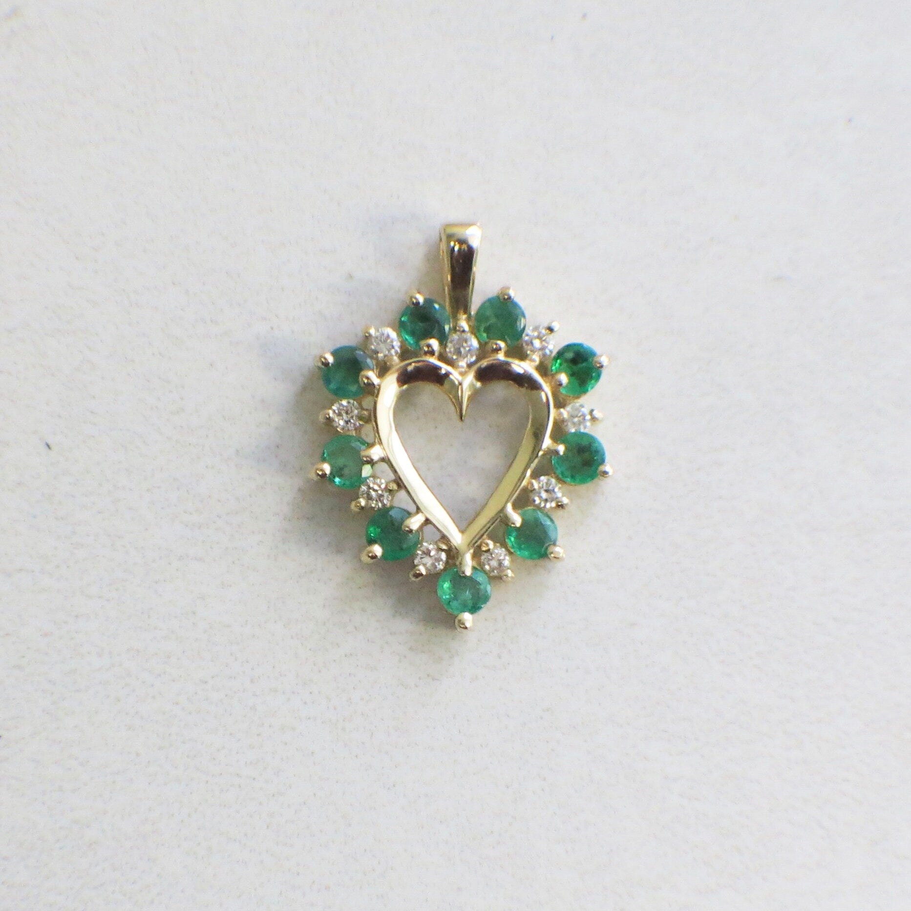14K Gold Emerald Diamond Heart Pendant | Vintage Style May Birthstone Jewelry - Black Market LLC