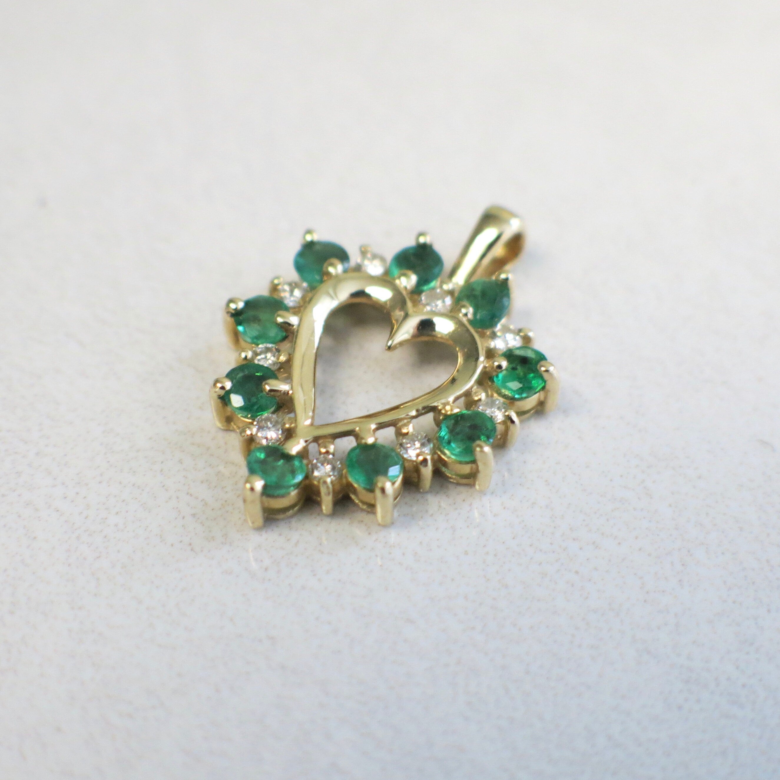 14K Gold Emerald Diamond Heart Pendant | Vintage Style May Birthstone Jewelry - Black Market LLC