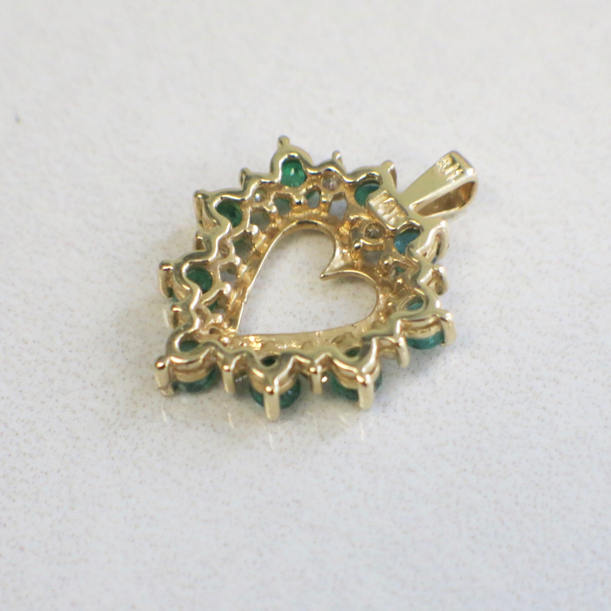 14K Gold Emerald Diamond Heart Pendant | Vintage Style May Birthstone Jewelry - Black Market LLC