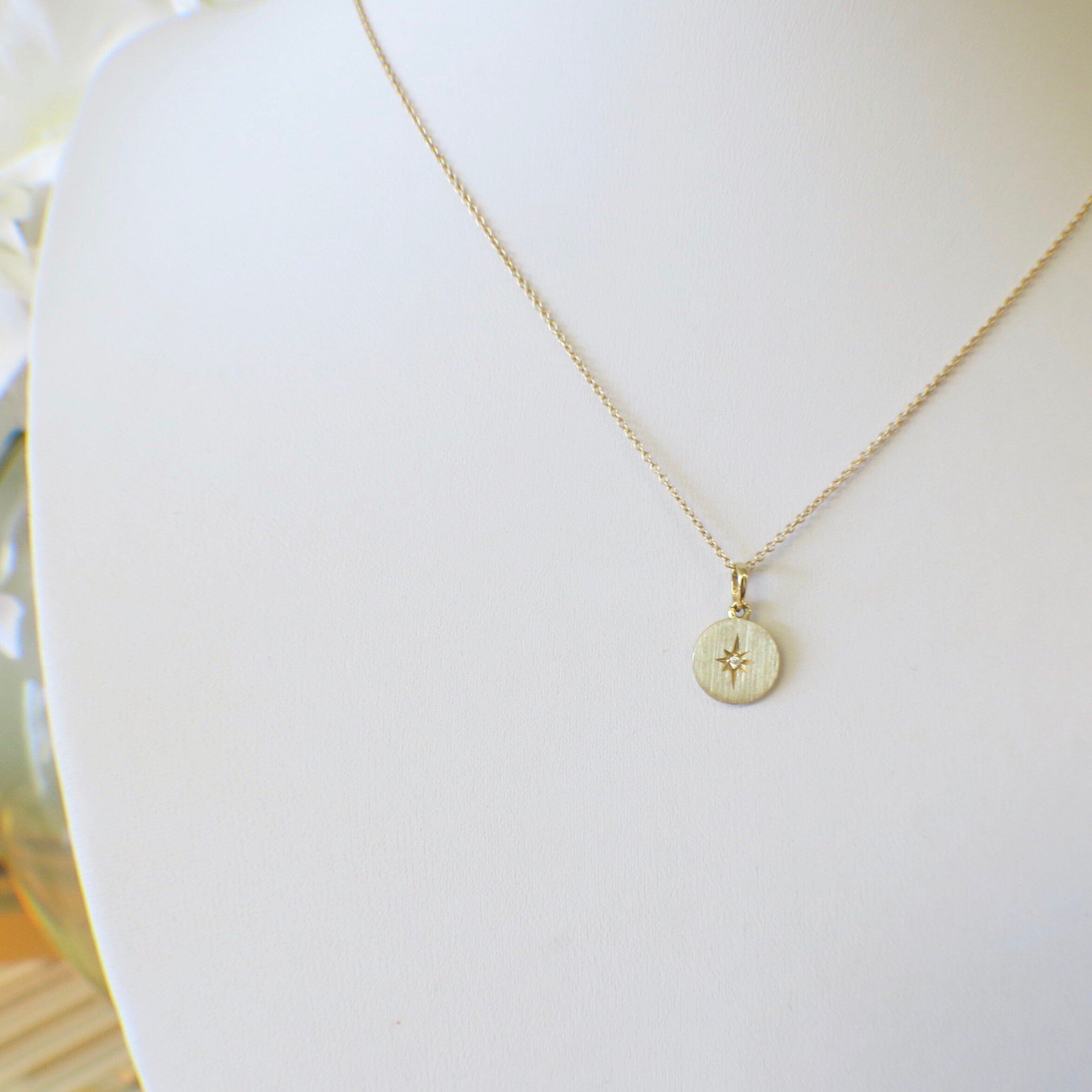 14K Gold Starburst Diamond Disc Pendant Necklace, Adjustable Layering Necklace - Black Market LLC