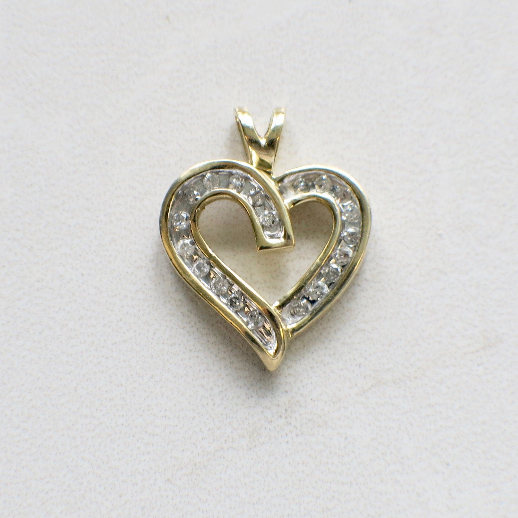 14K Two-Tone Gold Diamond Open Heart Pendant – .30 CTW - Black Market LLC