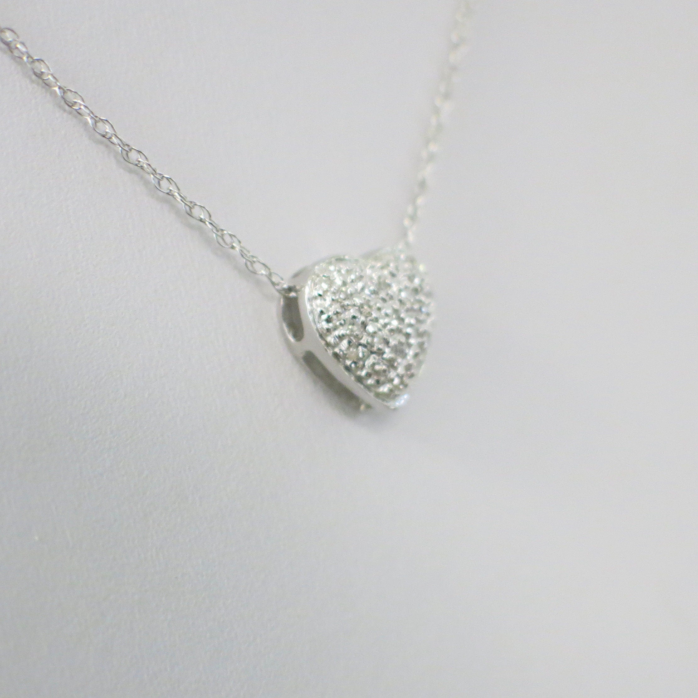 14K White Gold Diamond Heart Pendant Necklace with Pave Diamonds - Black Market LLC