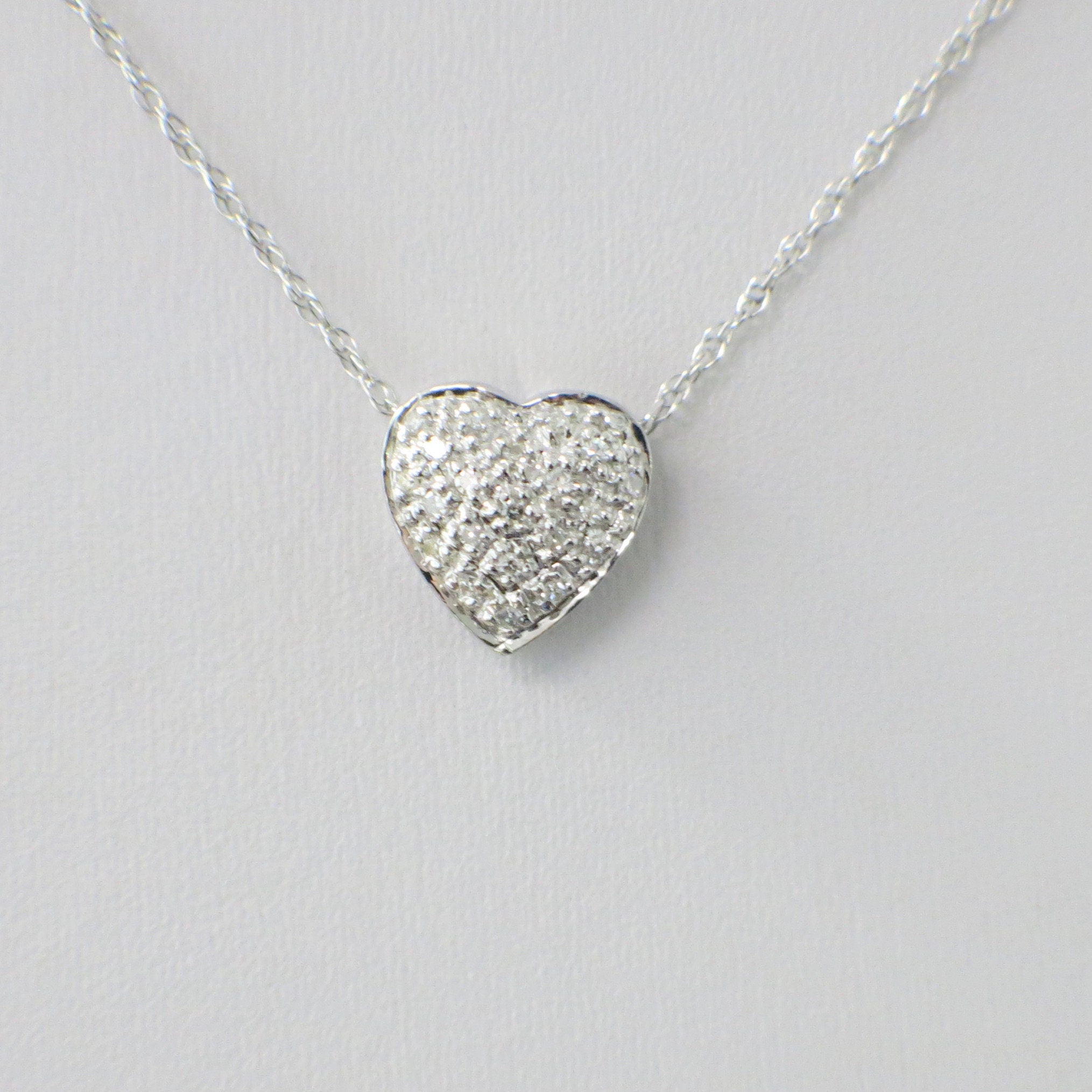 14K White Gold Diamond Heart Pendant Necklace with Pave Diamonds - Black Market LLC