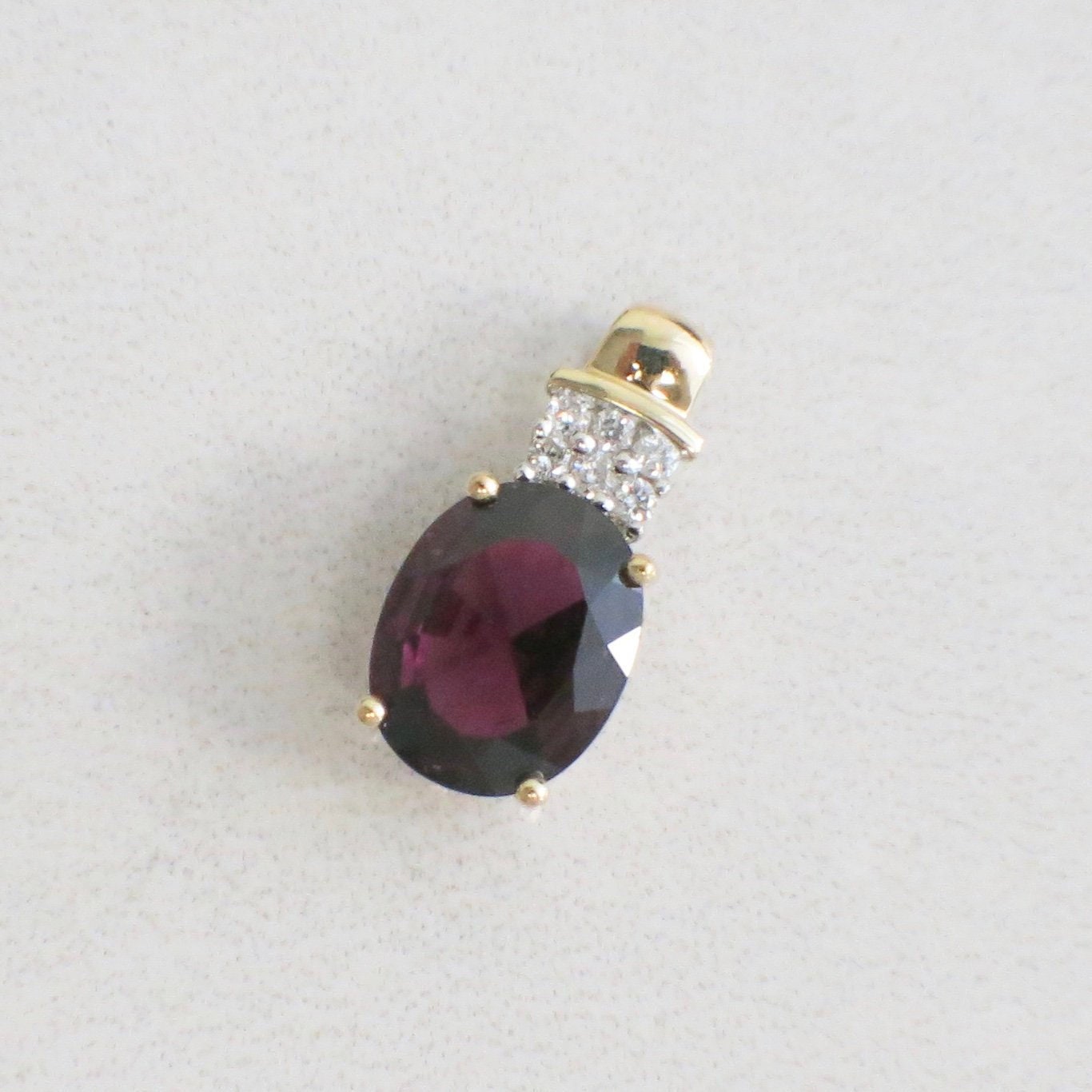 14K Yellow Gold Garnet and Diamond Pendant | Vintage Rhodolite Oval - Black Market LLC