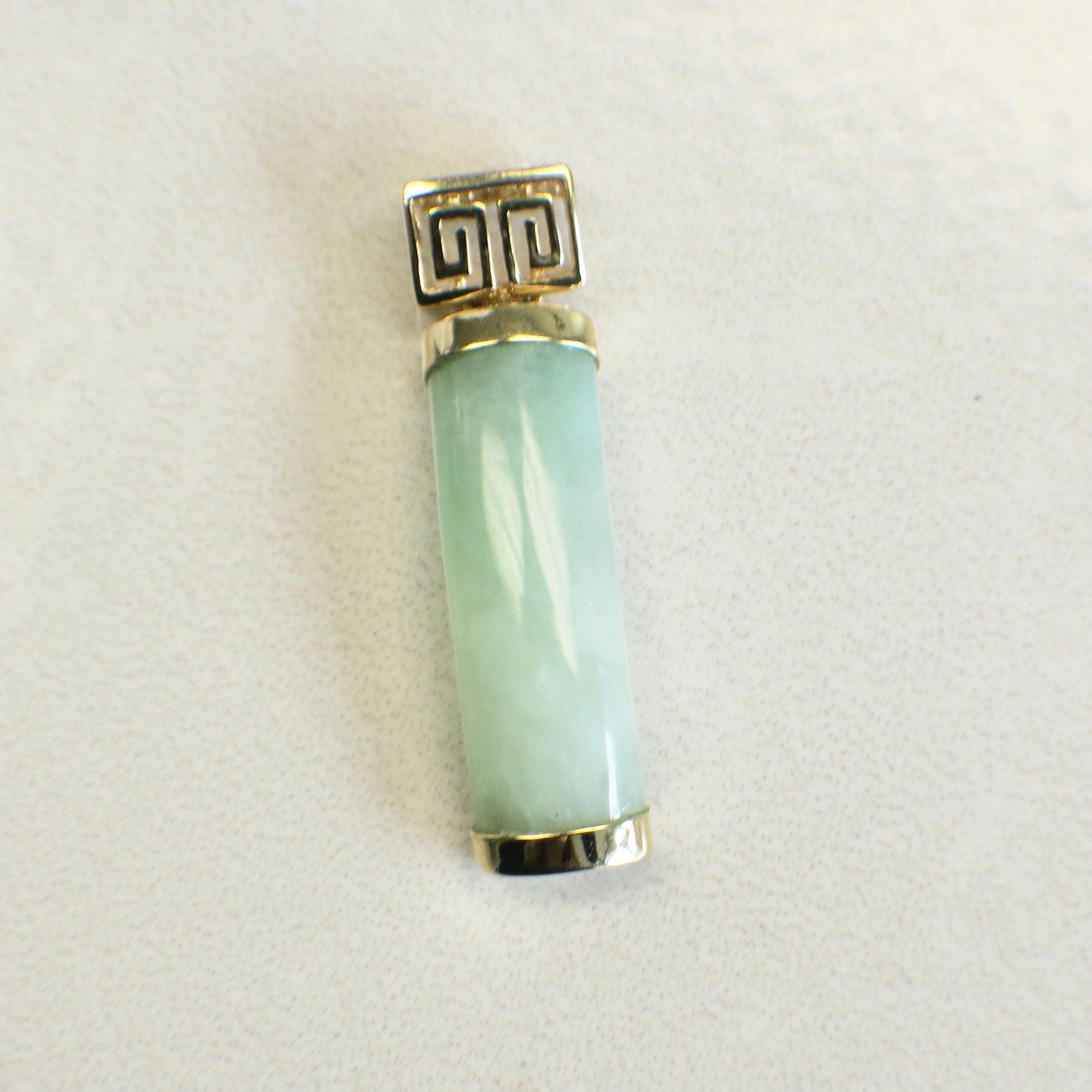 14K Yellow Gold Jade Bar Pendant | Vintage Green Jade Slide Necklace Charm - Black Market LLC