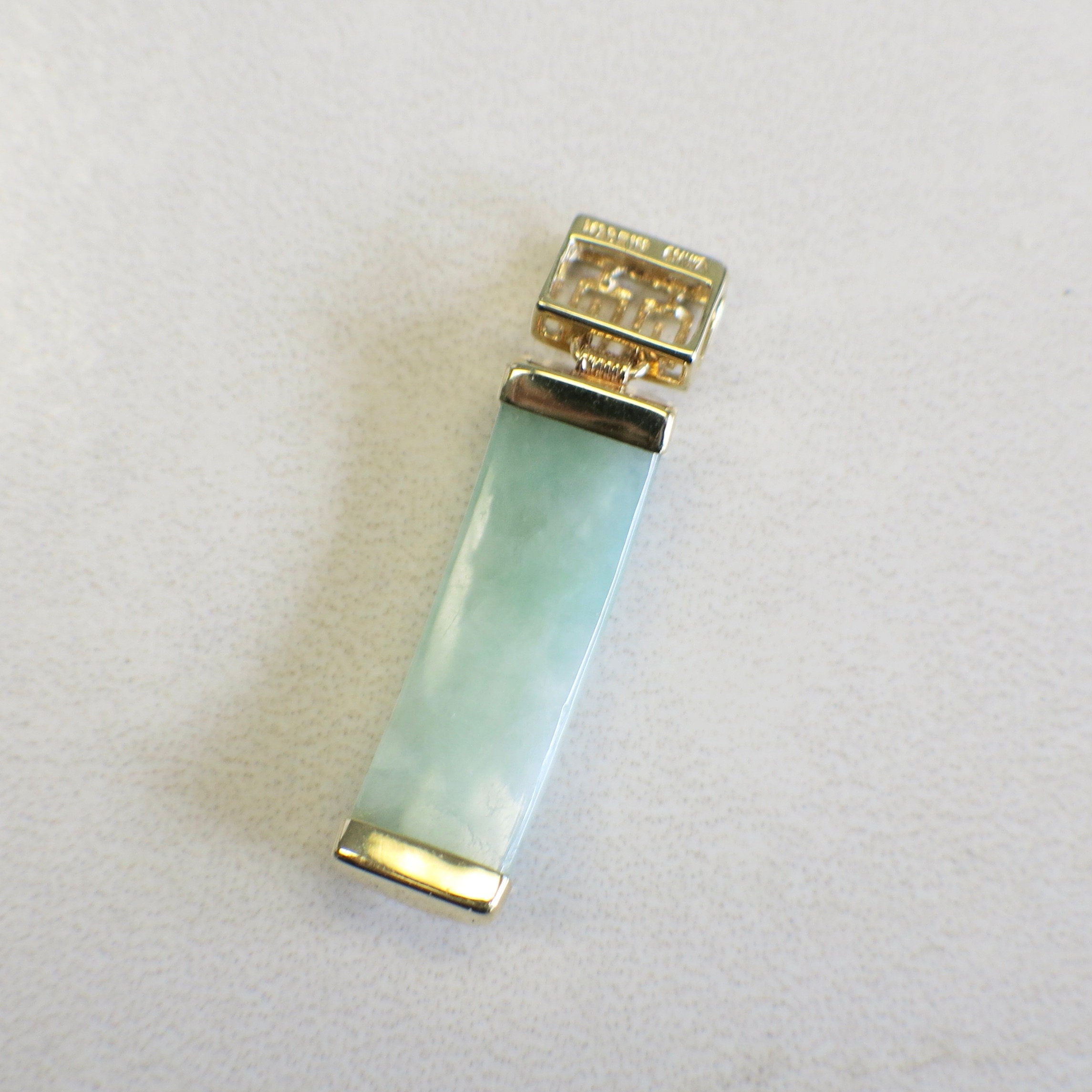 14K Yellow Gold Jade Bar Pendant | Vintage Green Jade Slide Necklace Charm - Black Market LLC