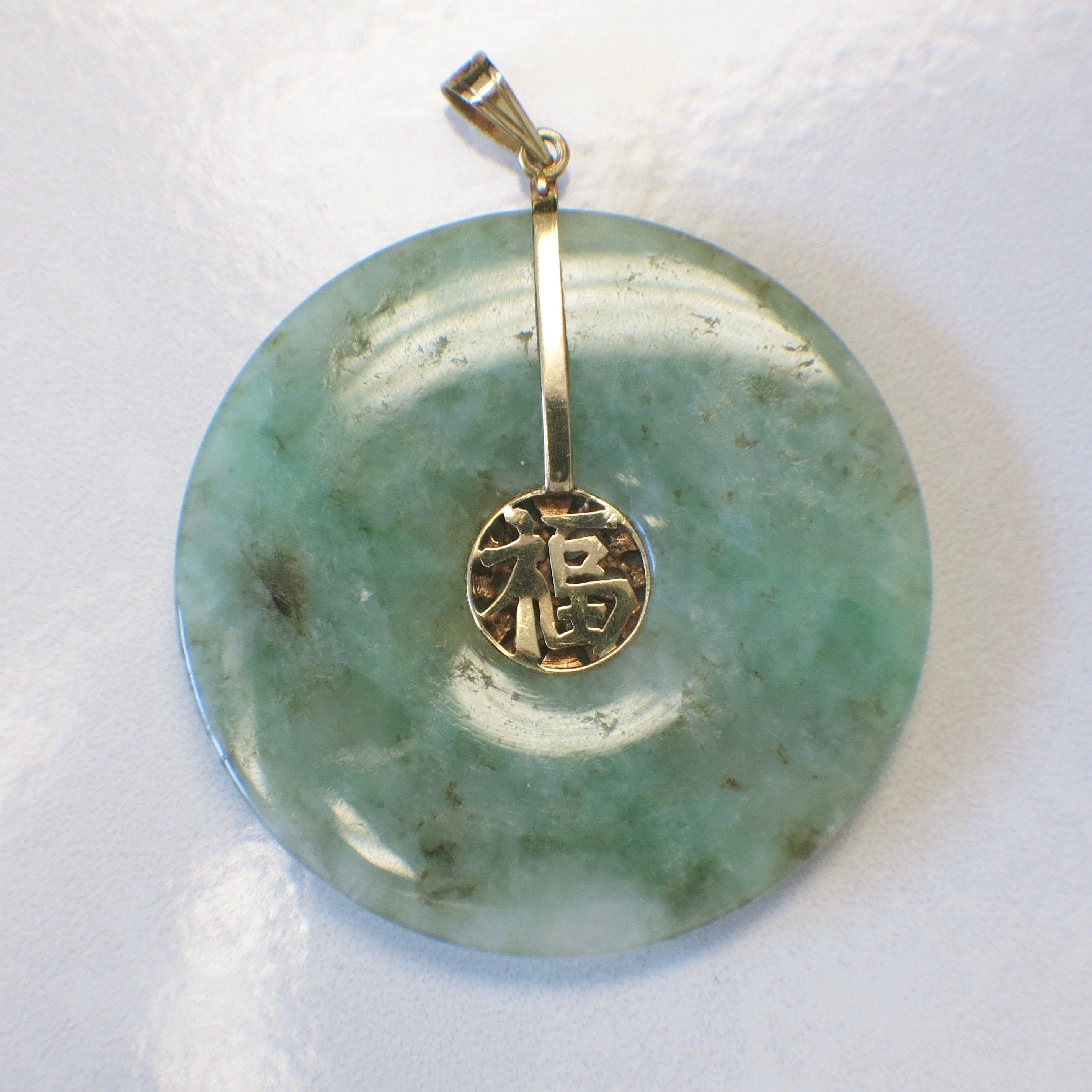 Large Green Jade Pendant with 14K Gold Floral Detail | Multicolor Jade Cabochons & Pink Sapphire - Black Market LLC