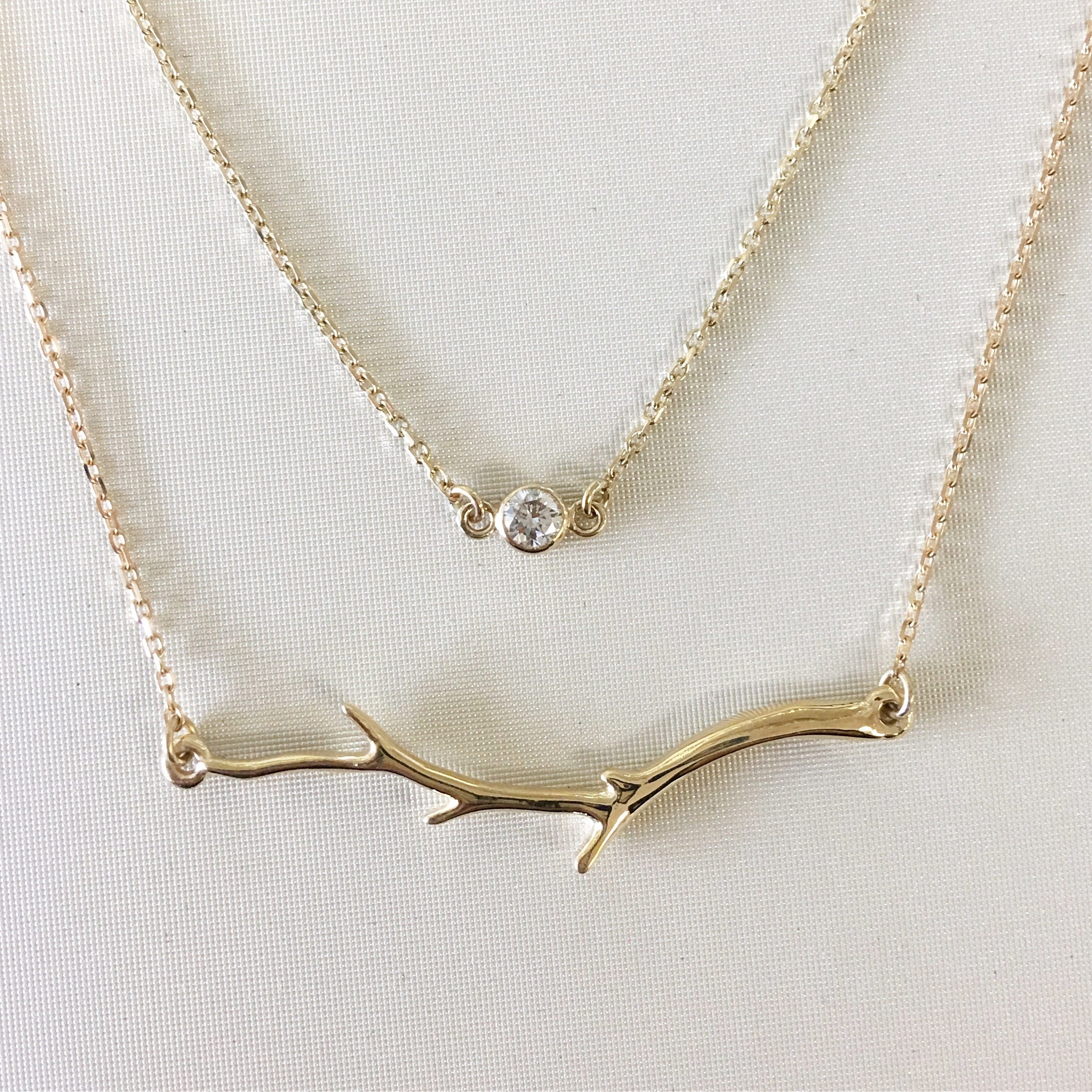 14K Gold Branch Bar Necklace | Nature-Inspired Leaf Twig Layering Necklace Adjustable 16–18 Inch - Black Market LLC