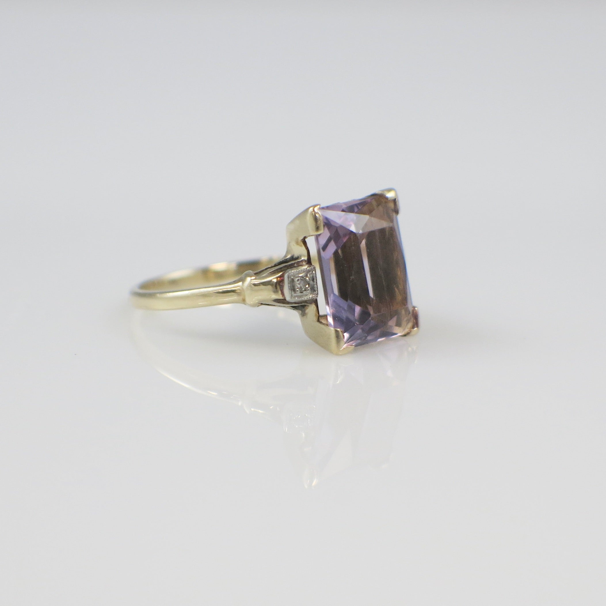10K Yellow Gold Amethyst Emerald Cut Ring with Diamond Accents – Size 5.25 - Black Market LLC