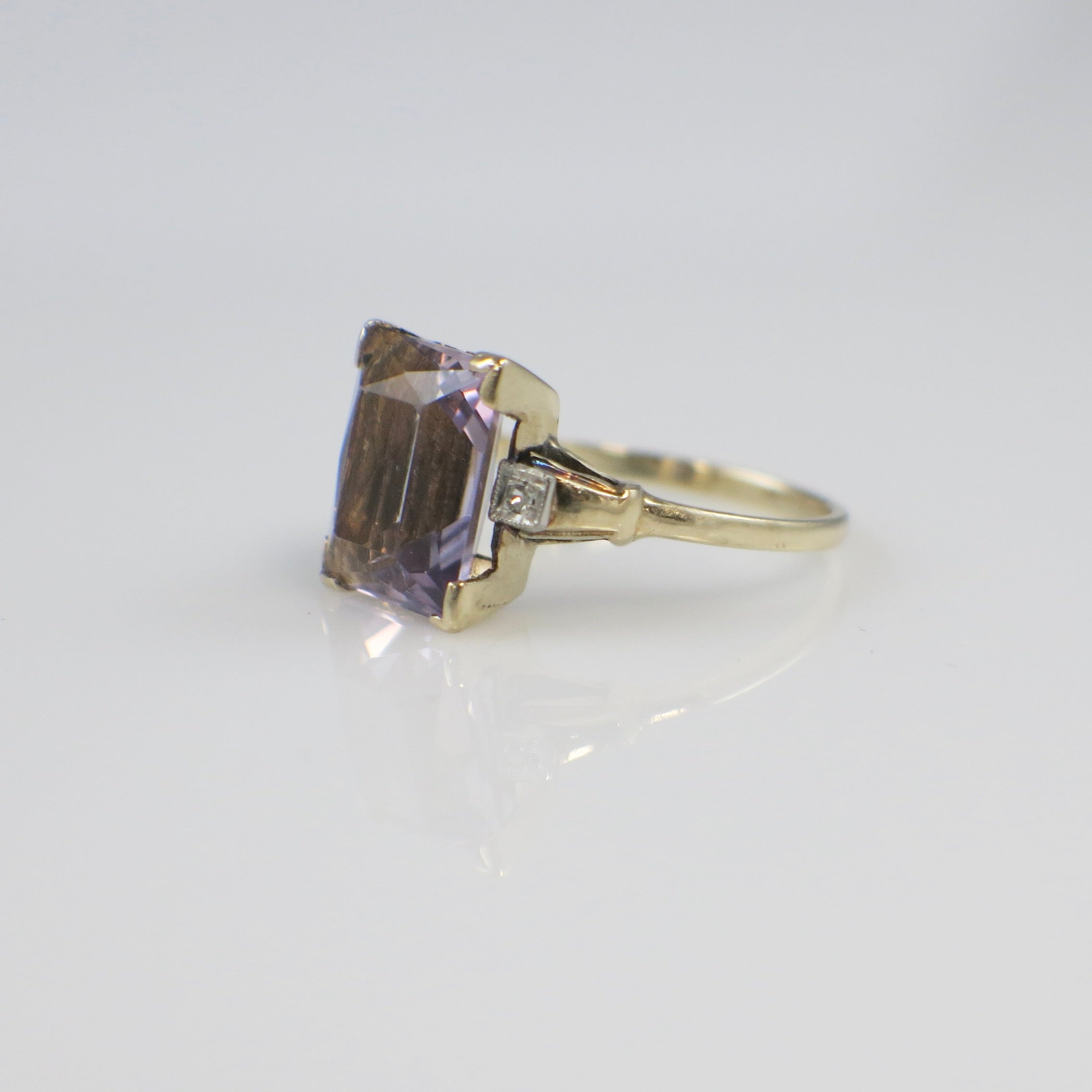 10K Yellow Gold Amethyst Emerald Cut Ring with Diamond Accents – Size 5.25 - Black Market LLC