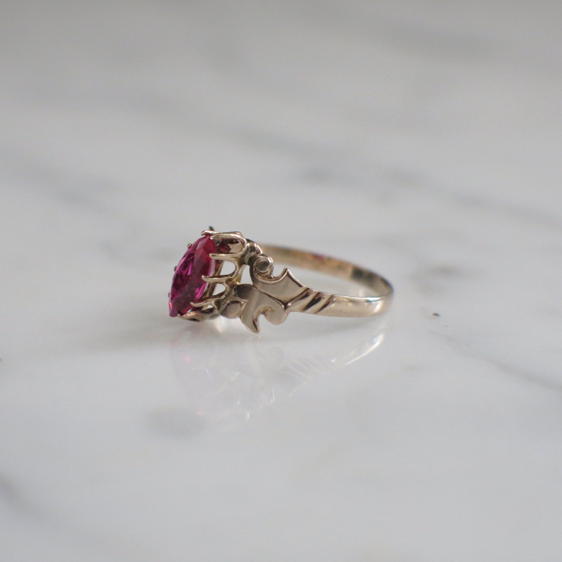 10K Yellow Gold Pink Sapphire Ring | Marquise Synthetic Gemstone Size 5.25 - Black Market LLC