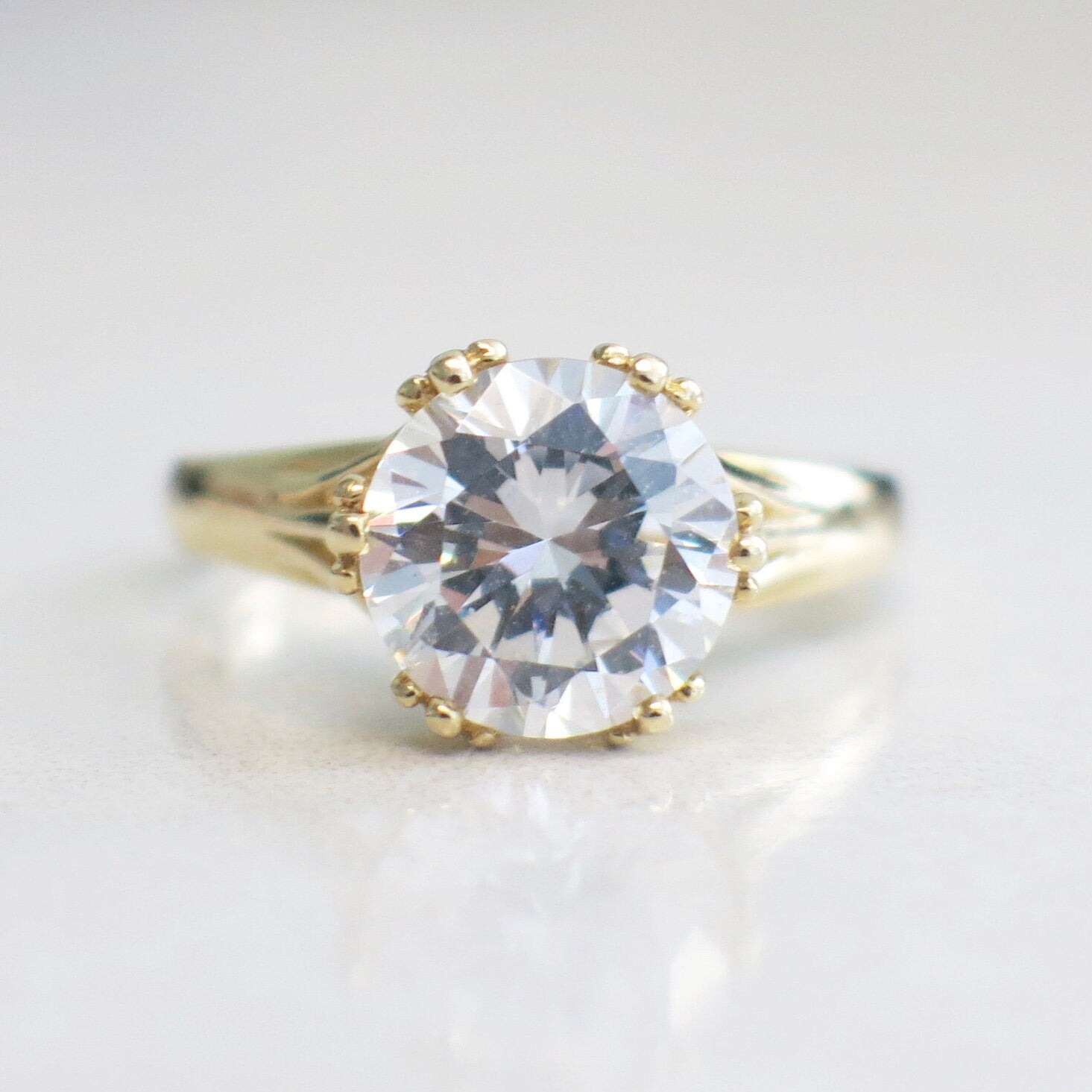 14K Gold Round CZ Ring – Brilliant Cut Solitaire Engagement Ring Size 7 - Black Market LLC