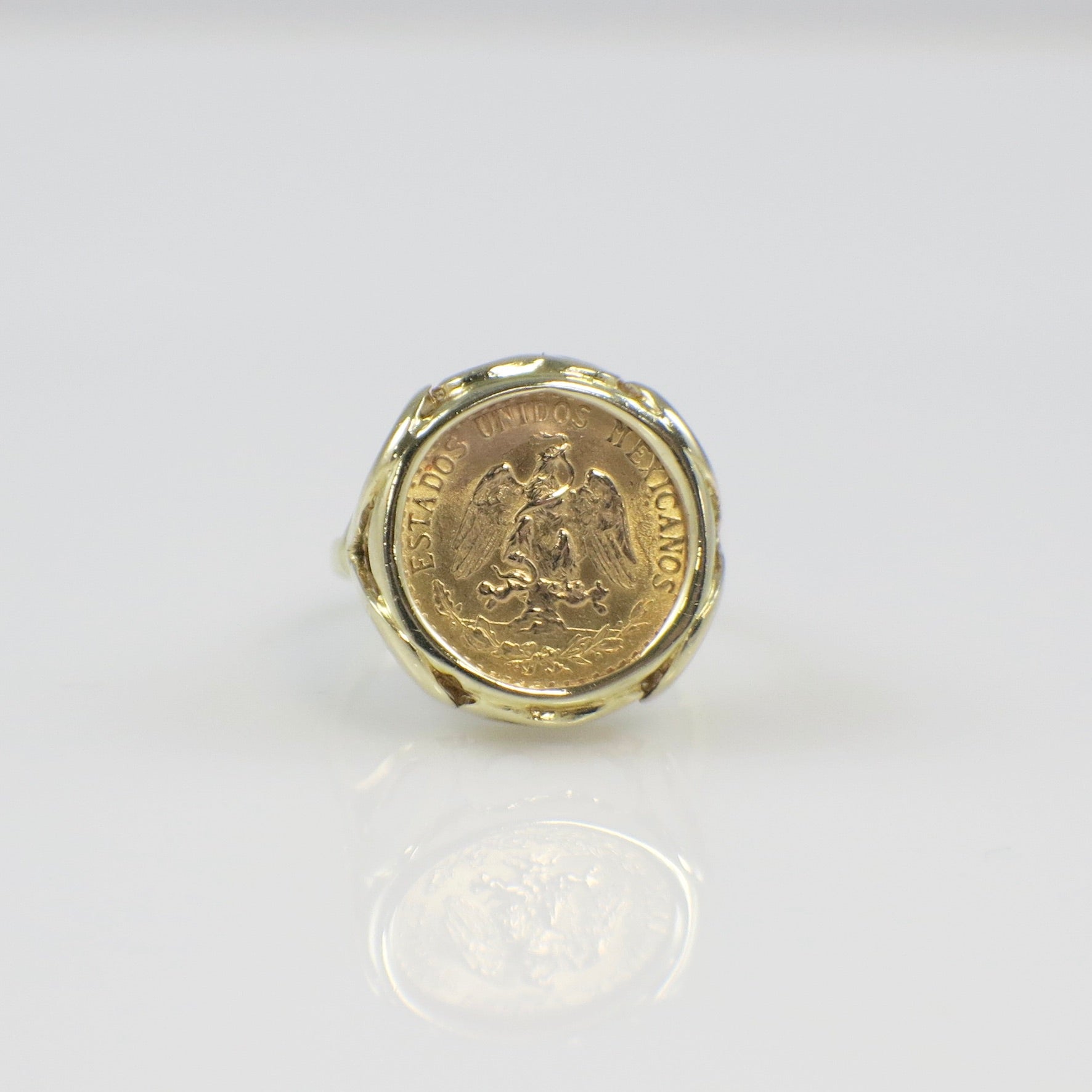 14K Yellow Gold 1945 Dos Pesos Coin Ring – Size 3, Bezel Set - Black Market LLC