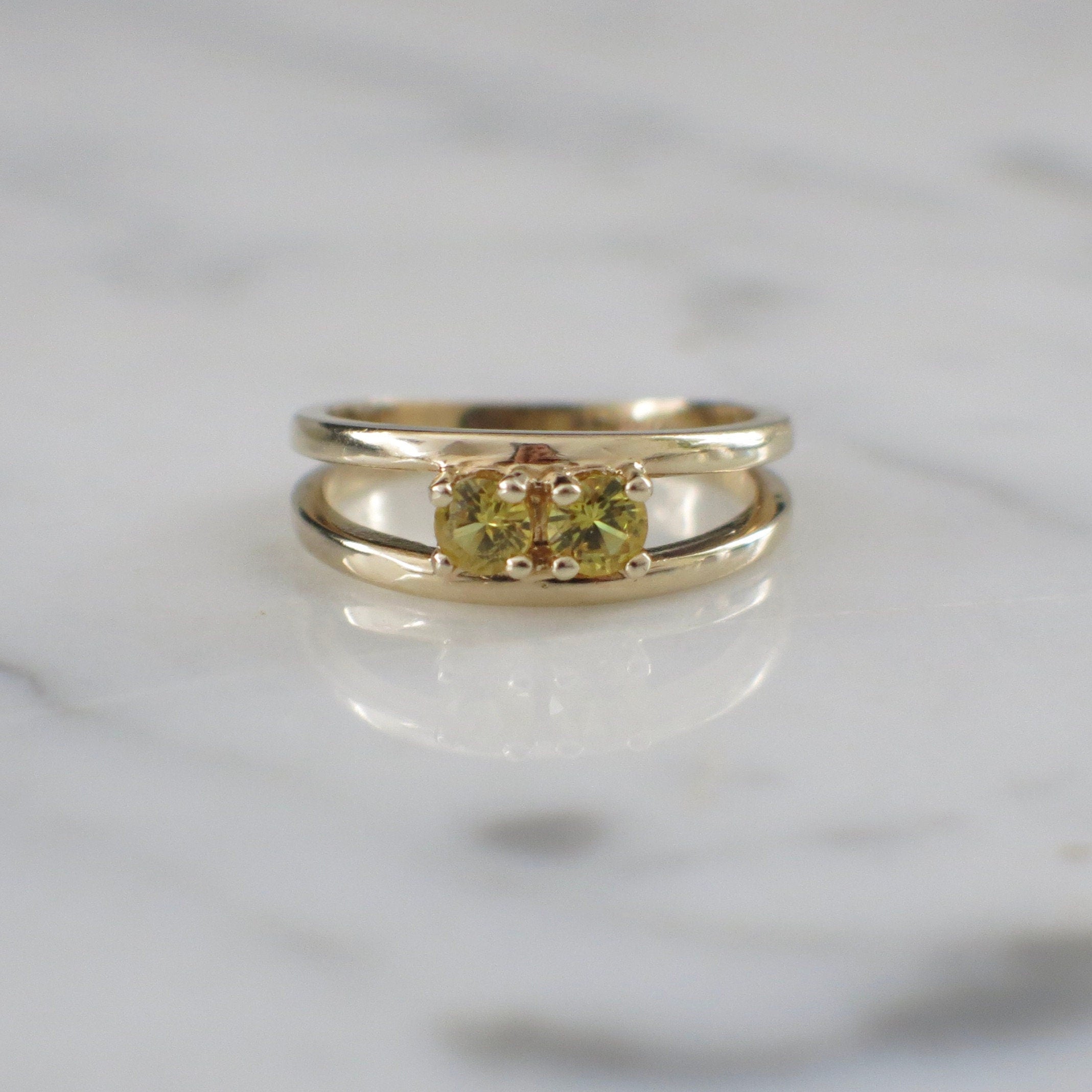 14K Yellow Gold Citrine Double Stone Ring – Open Band, Size 6.5 - Black Market LLC