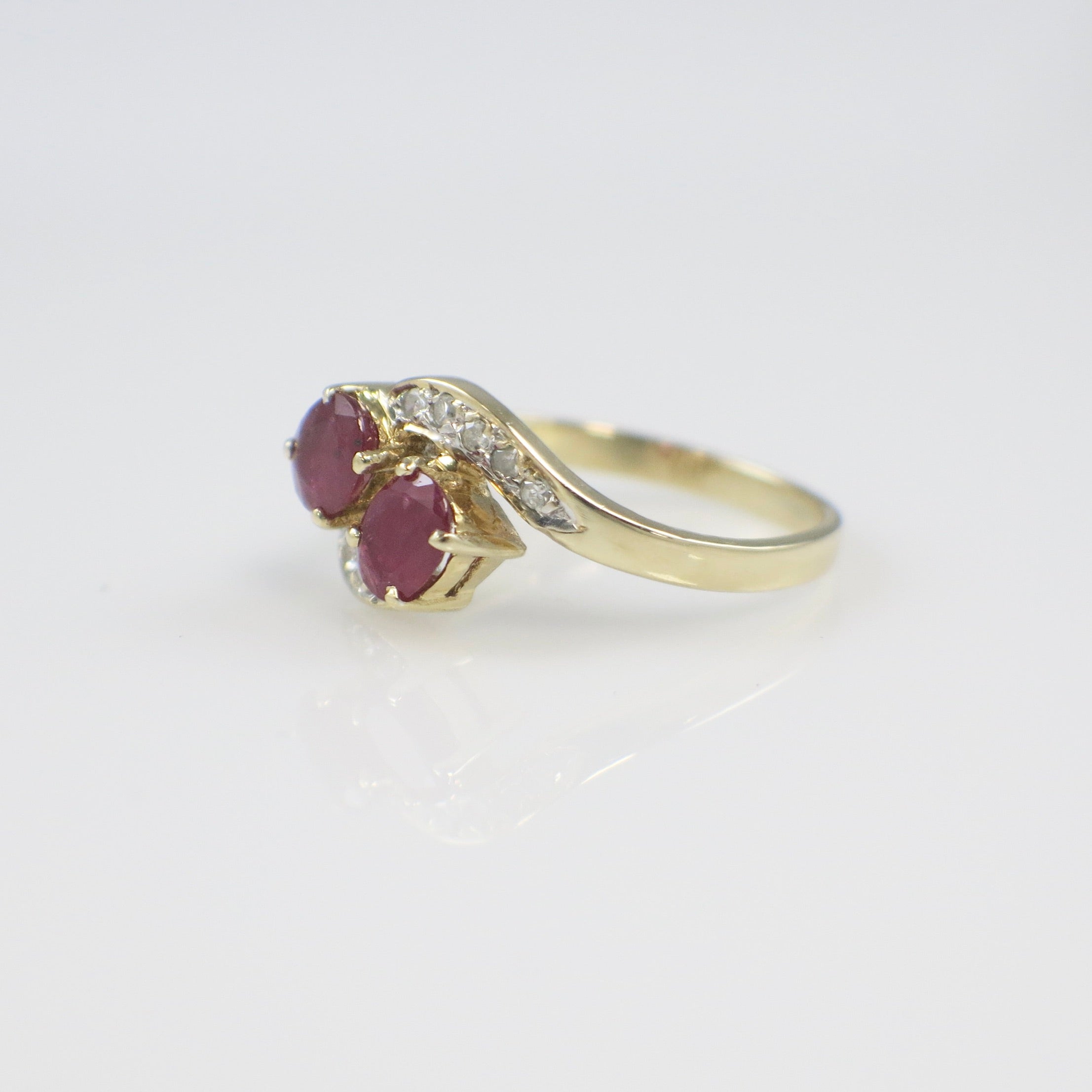 14K Yellow Gold Ruby and Diamond Bypass Ring – Size 6 - Black Market LLC