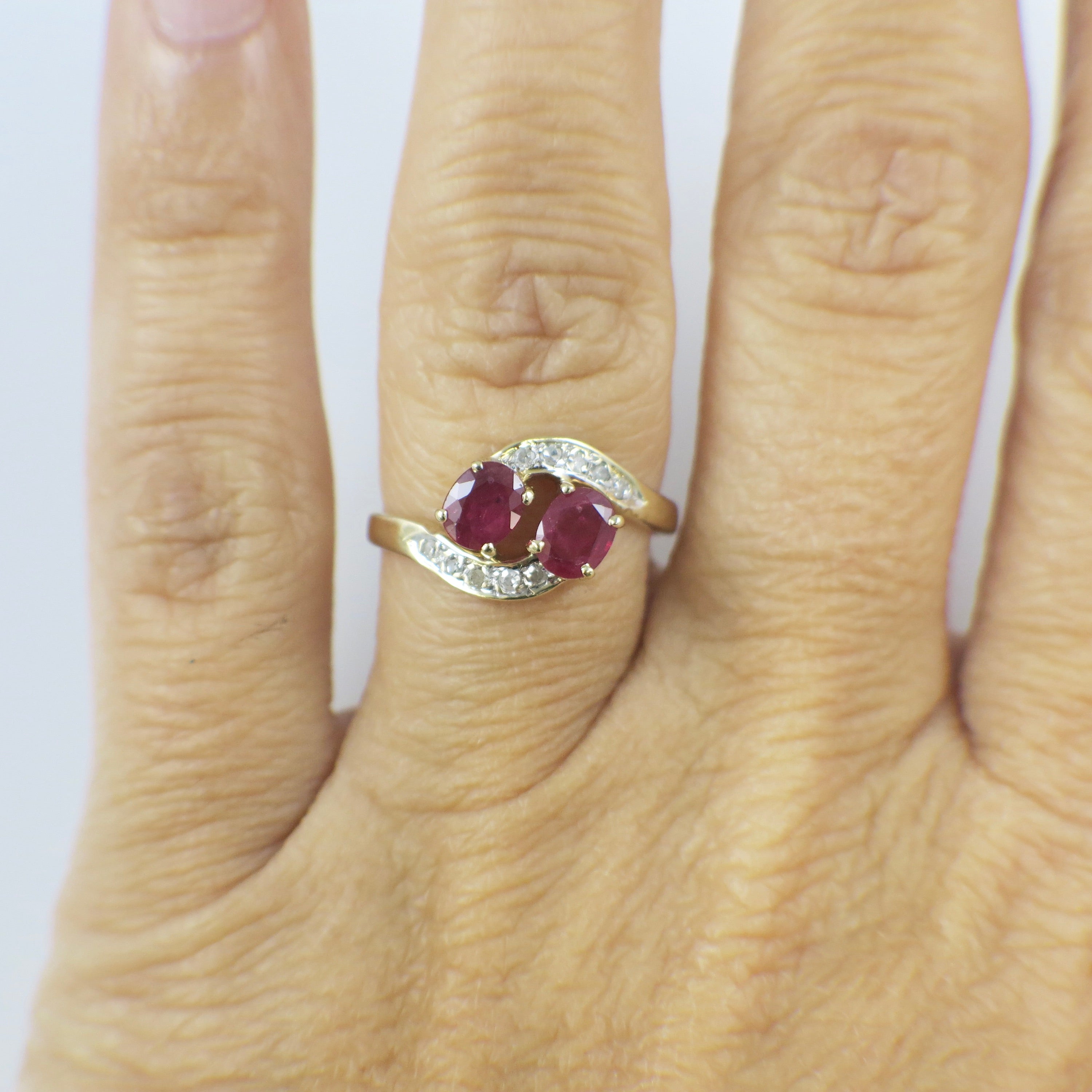 14K Yellow Gold Ruby and Diamond Bypass Ring – Size 6 - Black Market LLC
