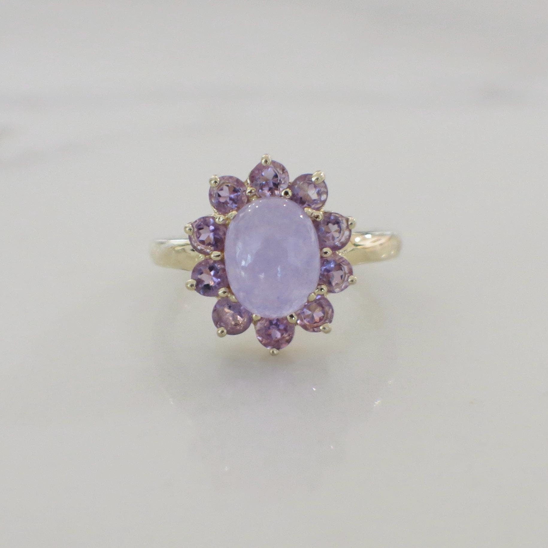 14K Yellow Gold Purple Lavender Sapphire and Jade Ring