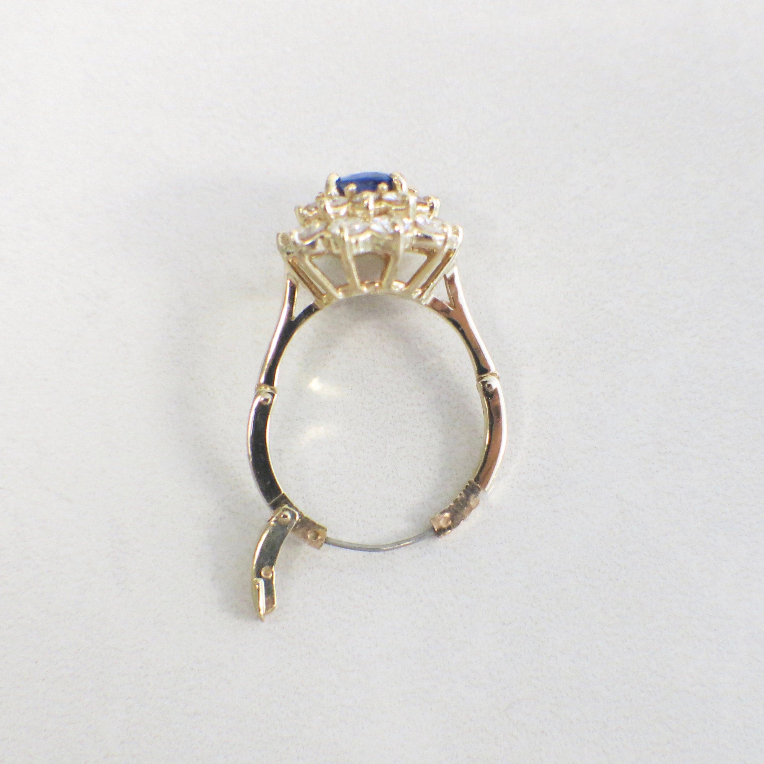 Oval Blue Sapphire and Diamond Double Halo Ring – 14K Yellow Gold Floral Design, Size 5.5 - Black Market LLC